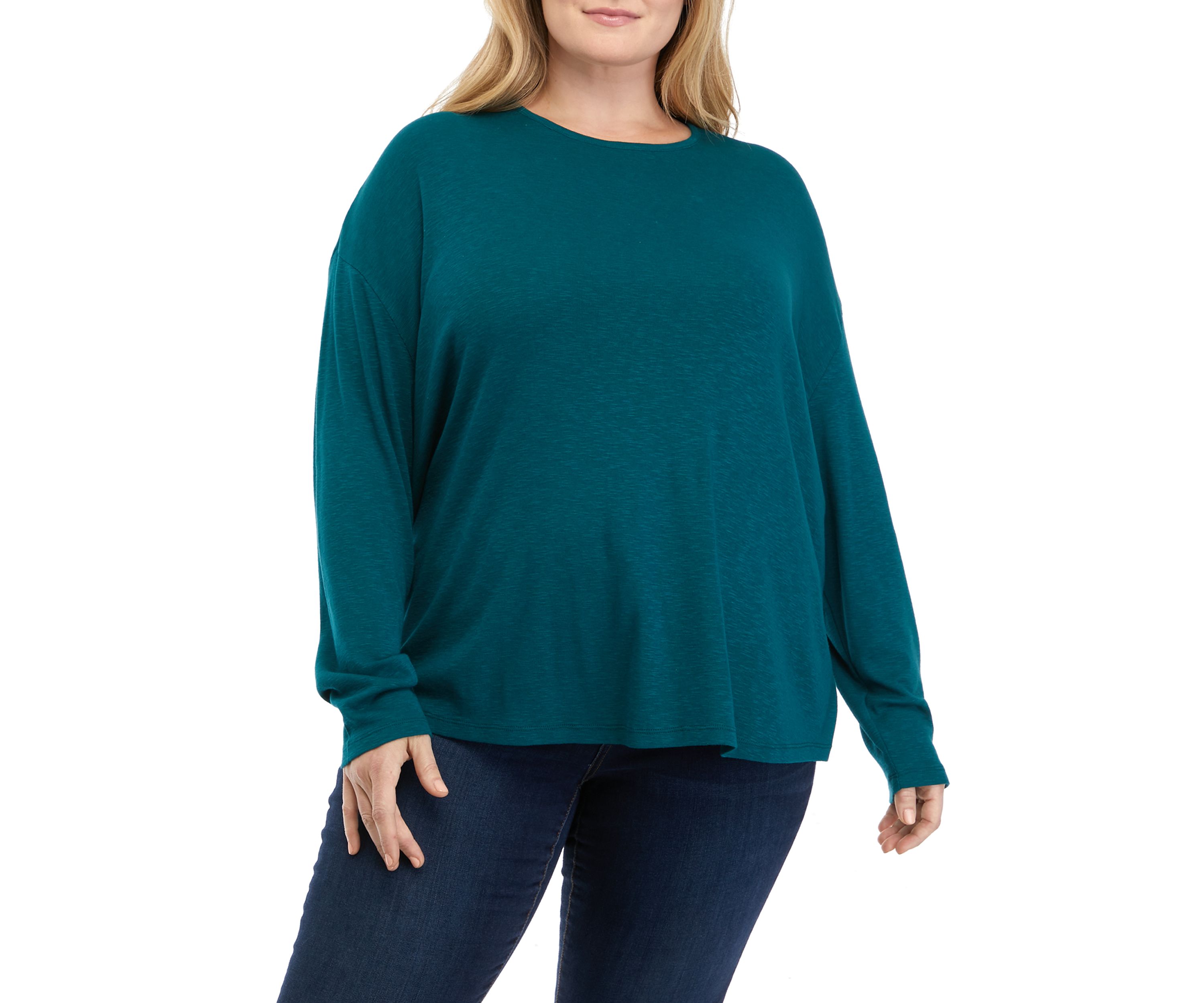 Plus Size Long Sleeve Drop Shoulder Crew Neck Top