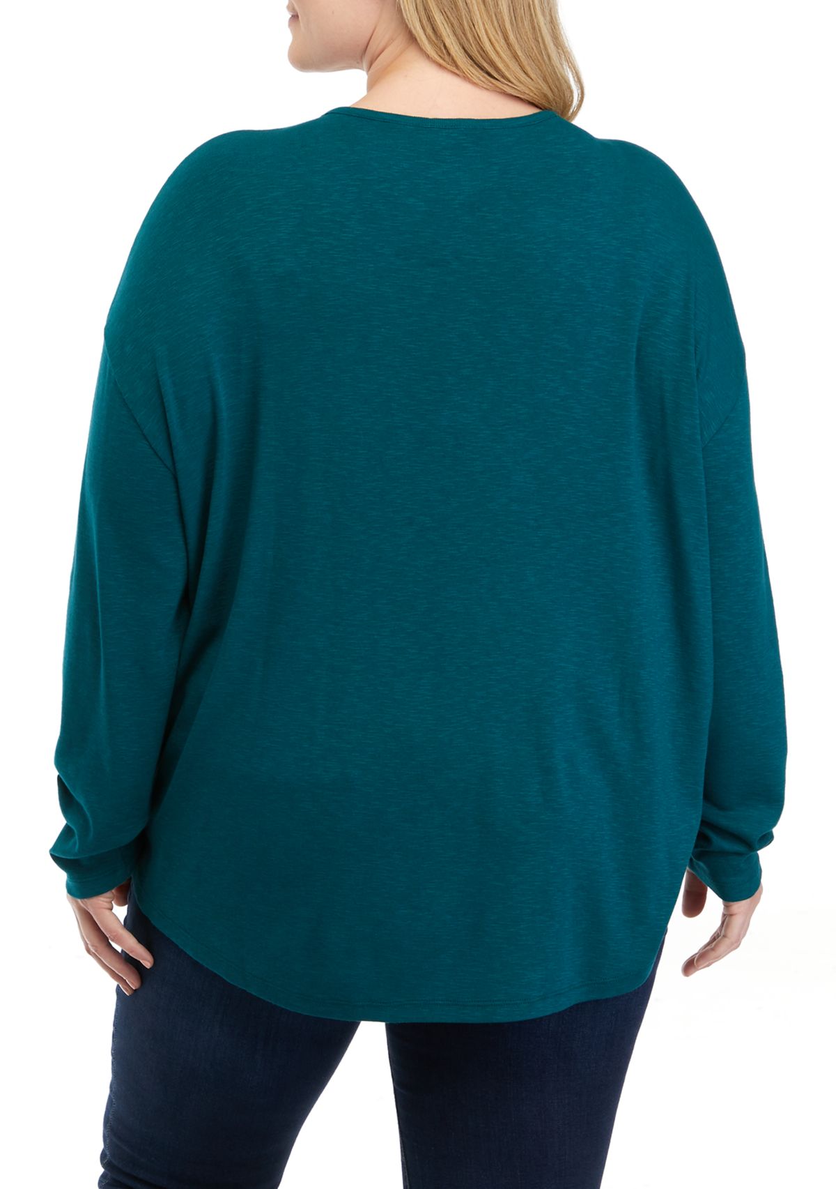 Plus Size Long Sleeve Drop Shoulder Crew Neck Top