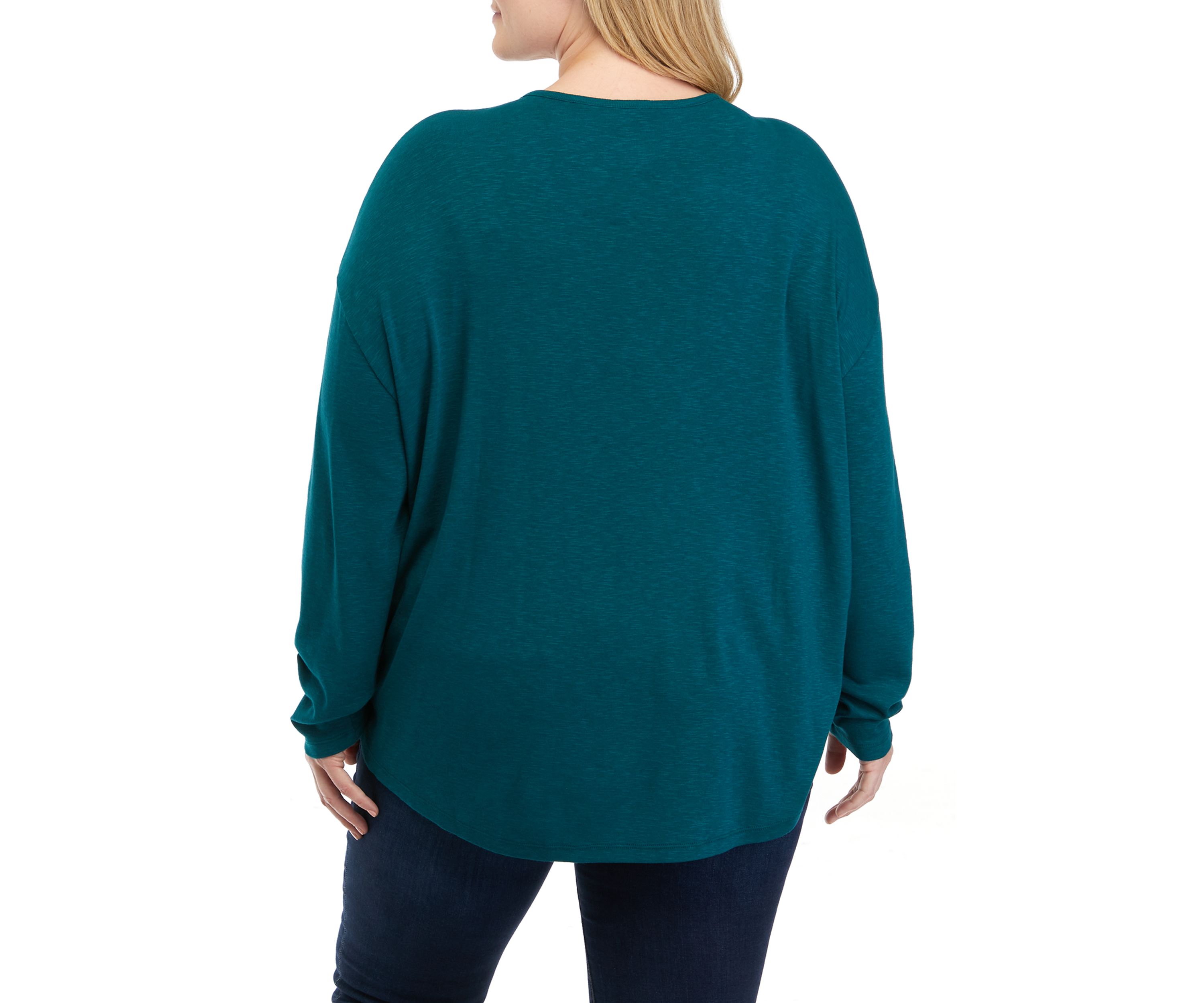 Plus Size Long Sleeve Drop Shoulder Crew Neck Top