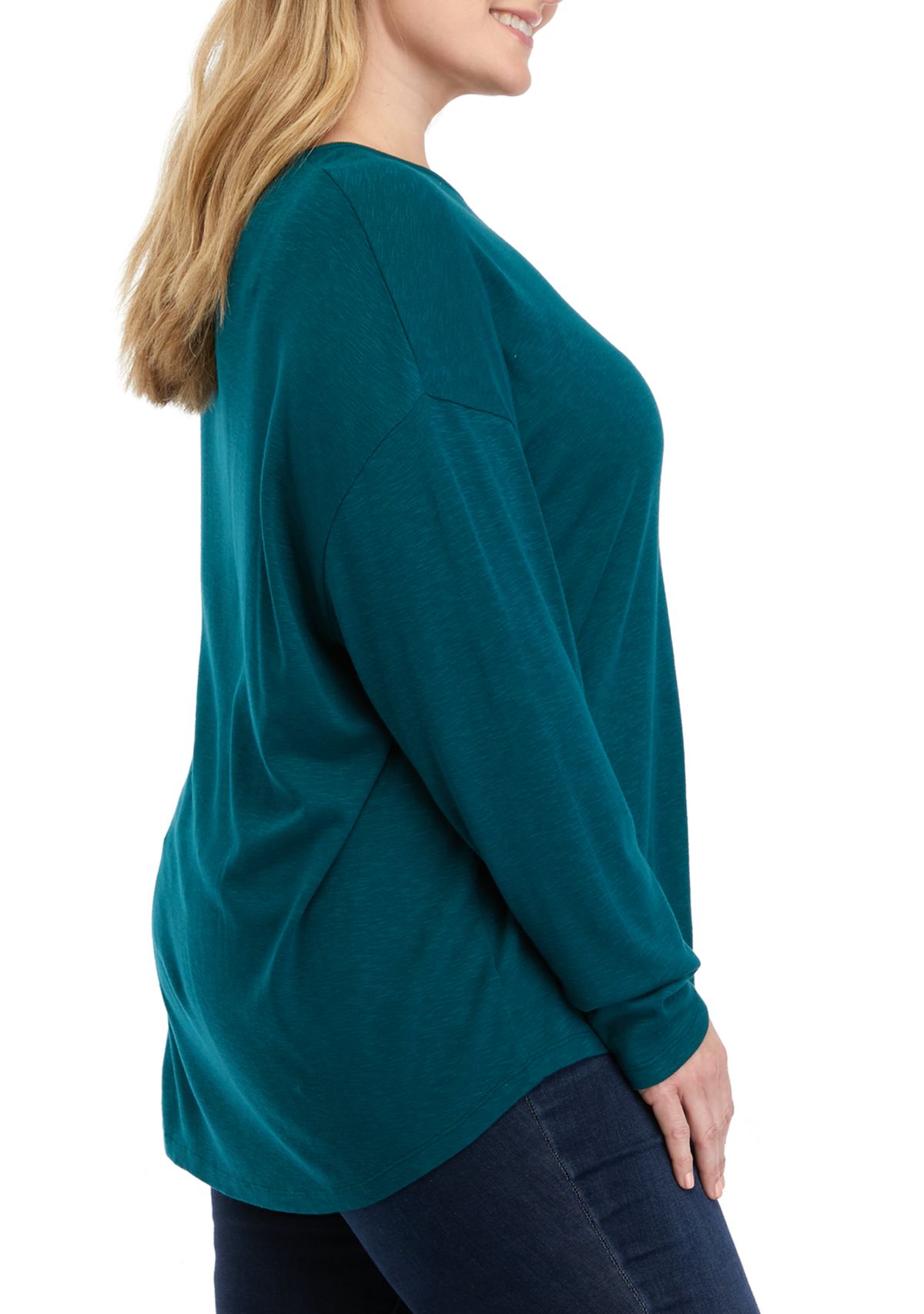 Plus Size Long Sleeve Drop Shoulder Crew Neck Top