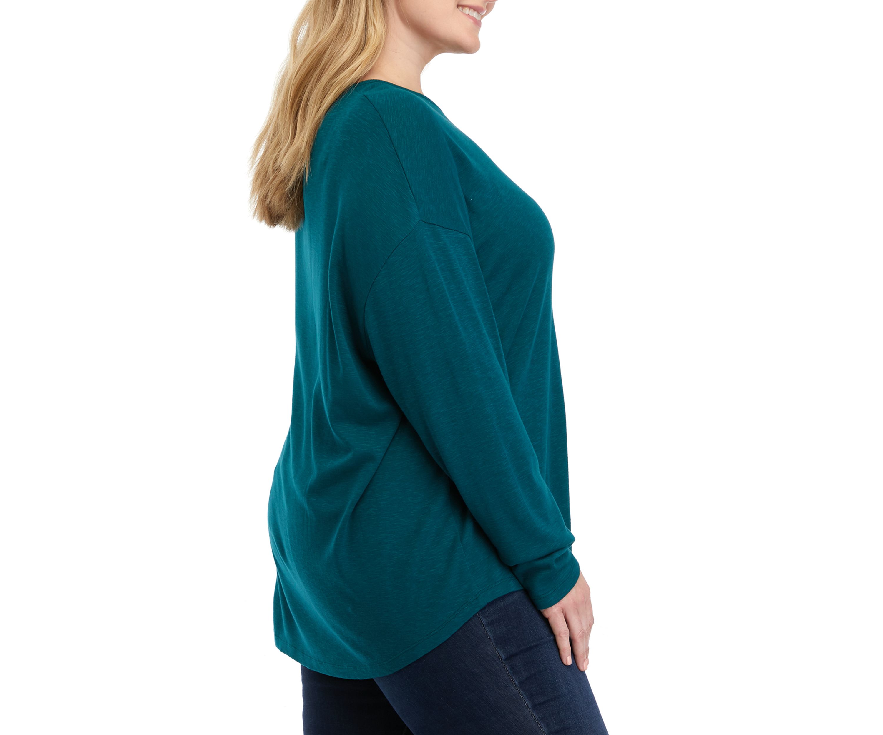 Plus Size Long Sleeve Drop Shoulder Crew Neck Top