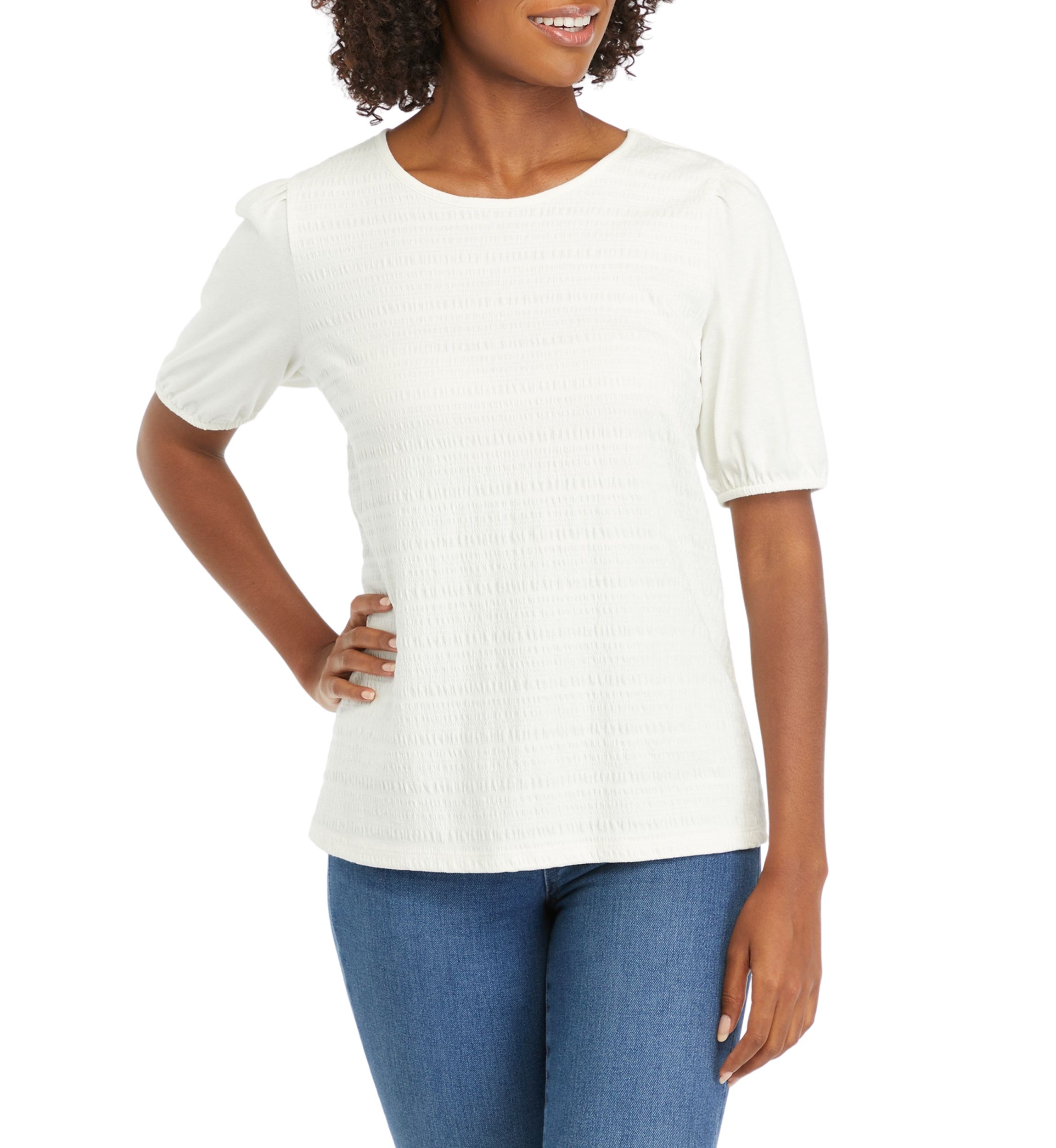 Petite Short Sleeve Smock Knit T-Shirt