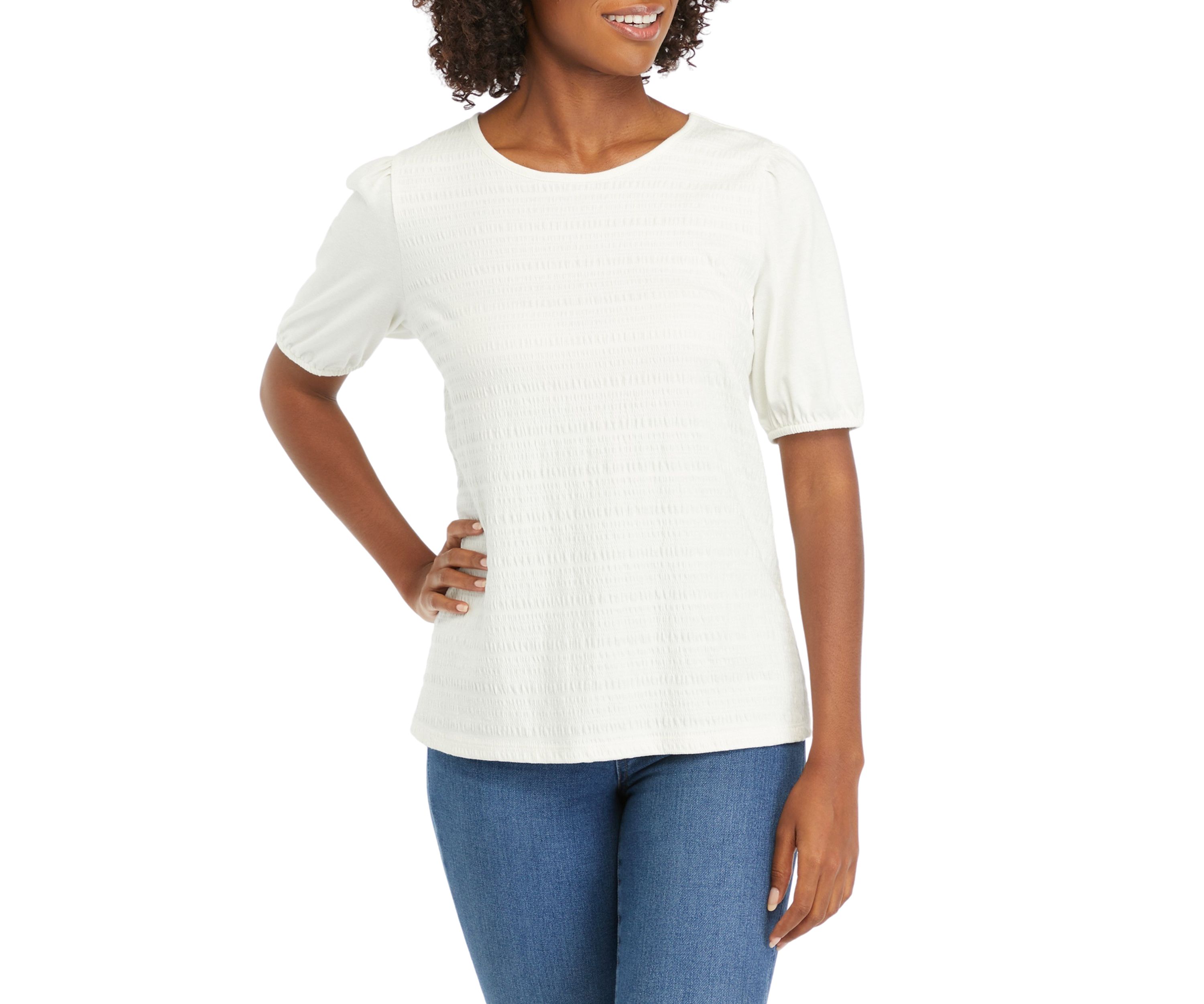 Petite Short Sleeve Smock Knit T-Shirt