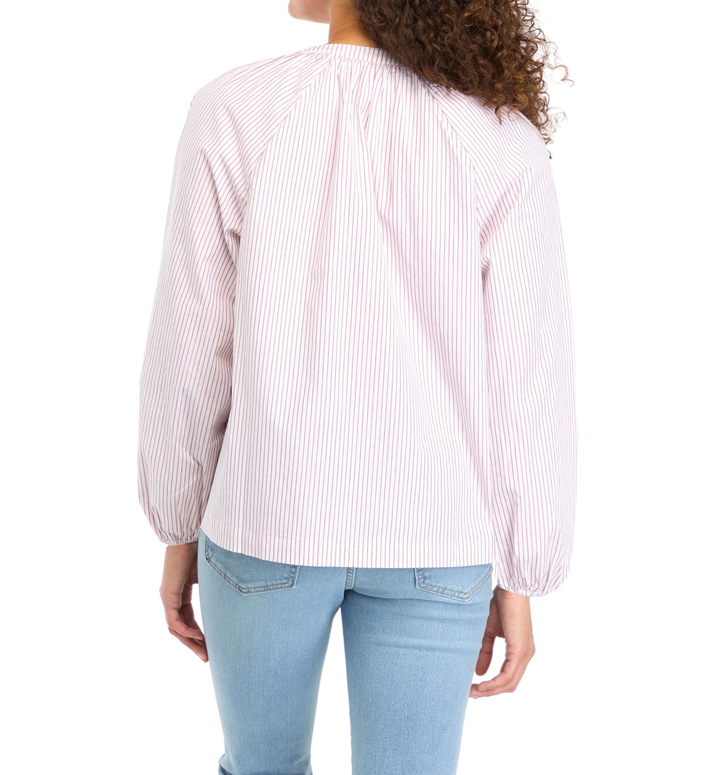 Petite Long Sleeve Split Neck Lurex Yarn Dyed Peasant Top