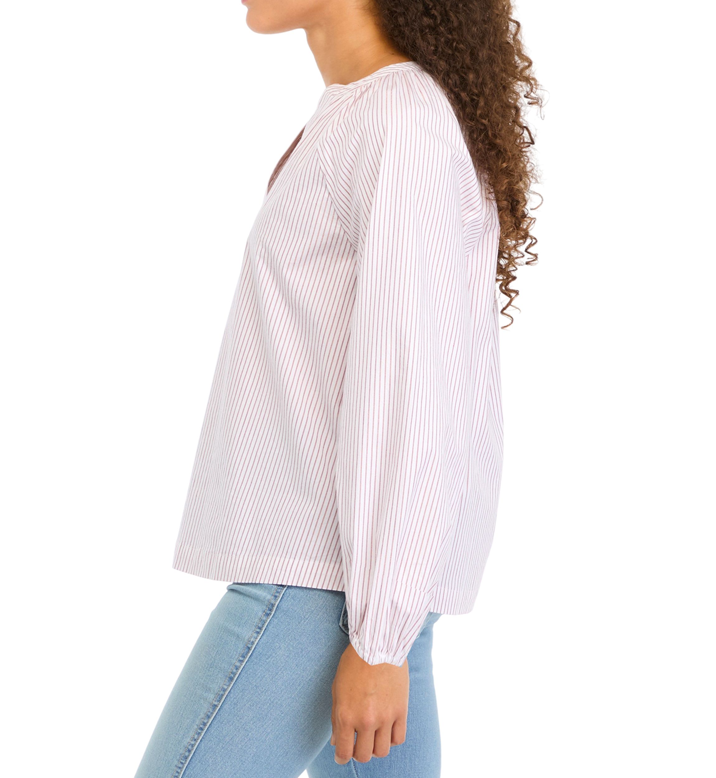 Petite Long Sleeve Split Neck Lurex Yarn Dyed Peasant Top