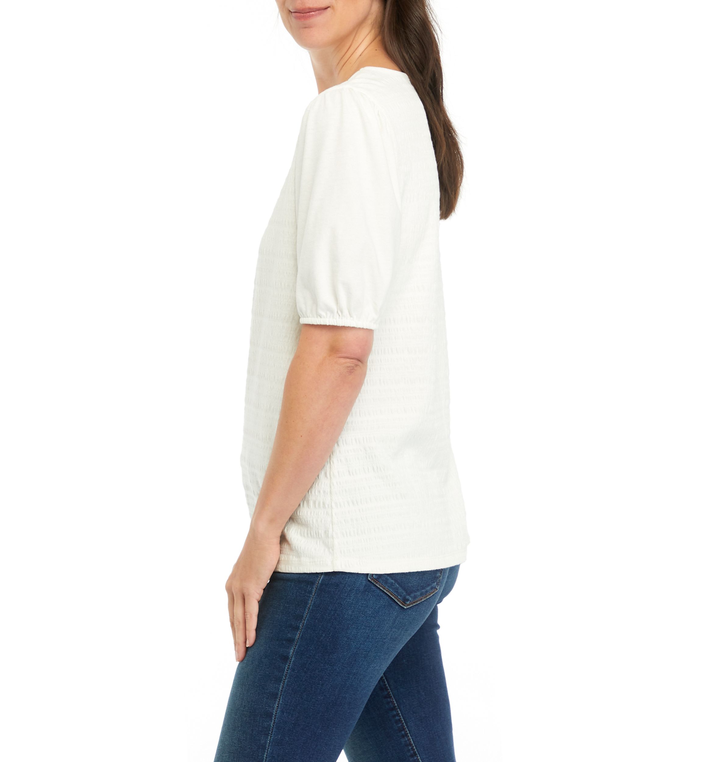 Womens Solid Smocked Knit Top