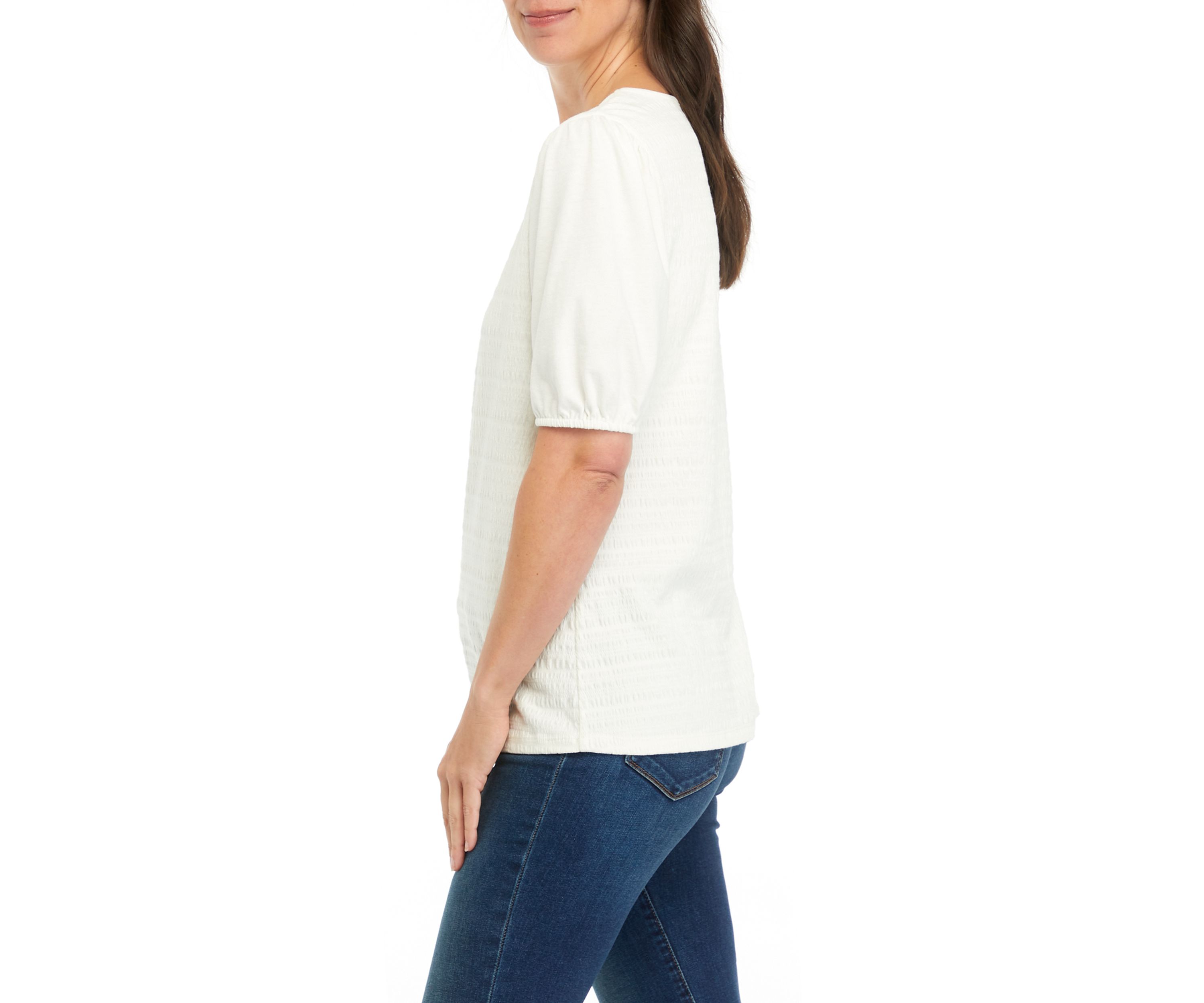 Womens Solid Smocked Knit Top