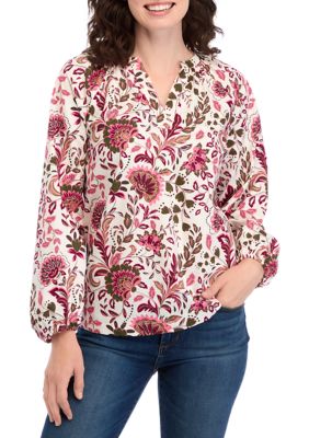 Kim Rogers Women's Long Sleeve Printed Peasant Top