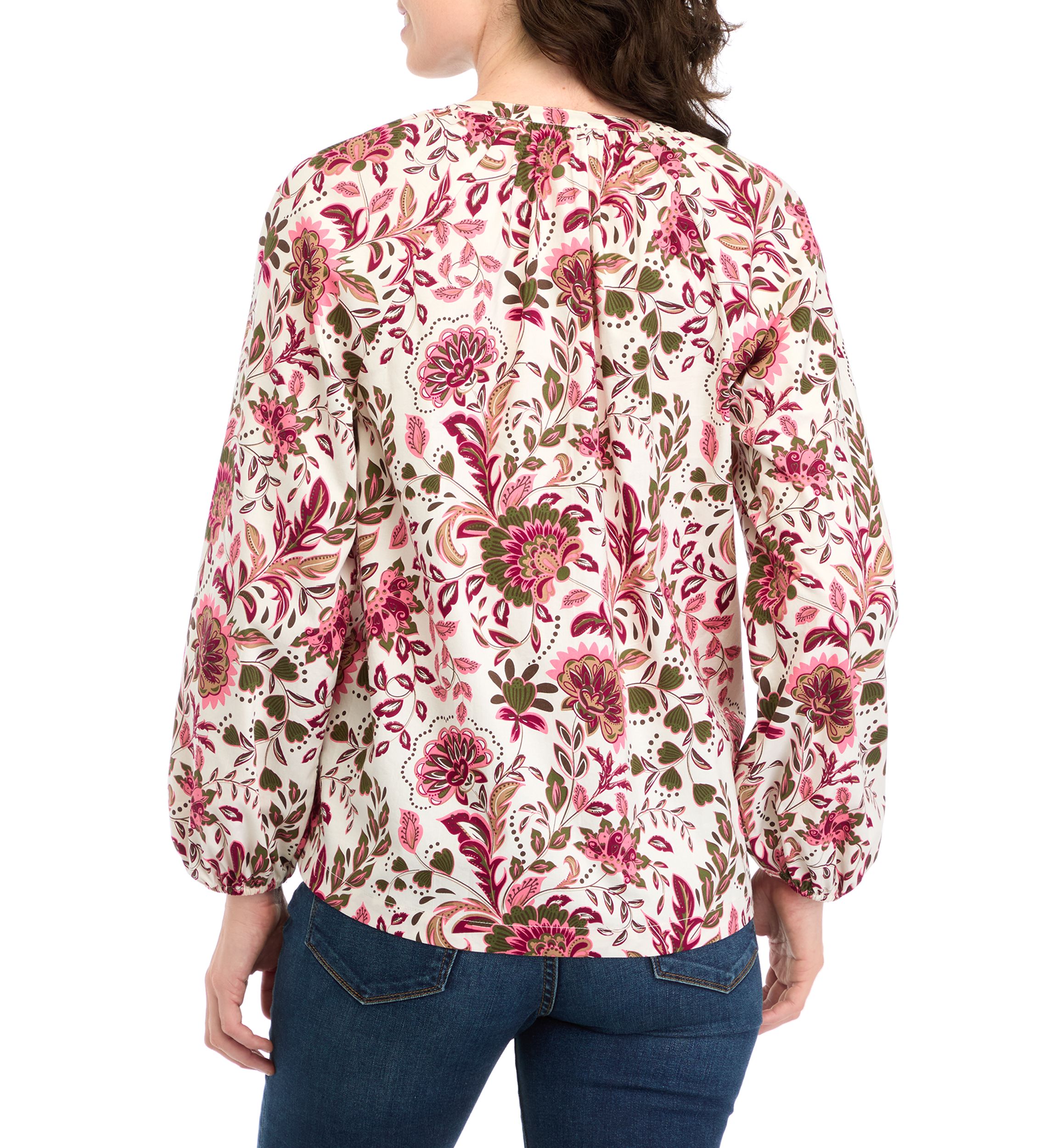 Womens Long Sleeve Printed Peasant Top 