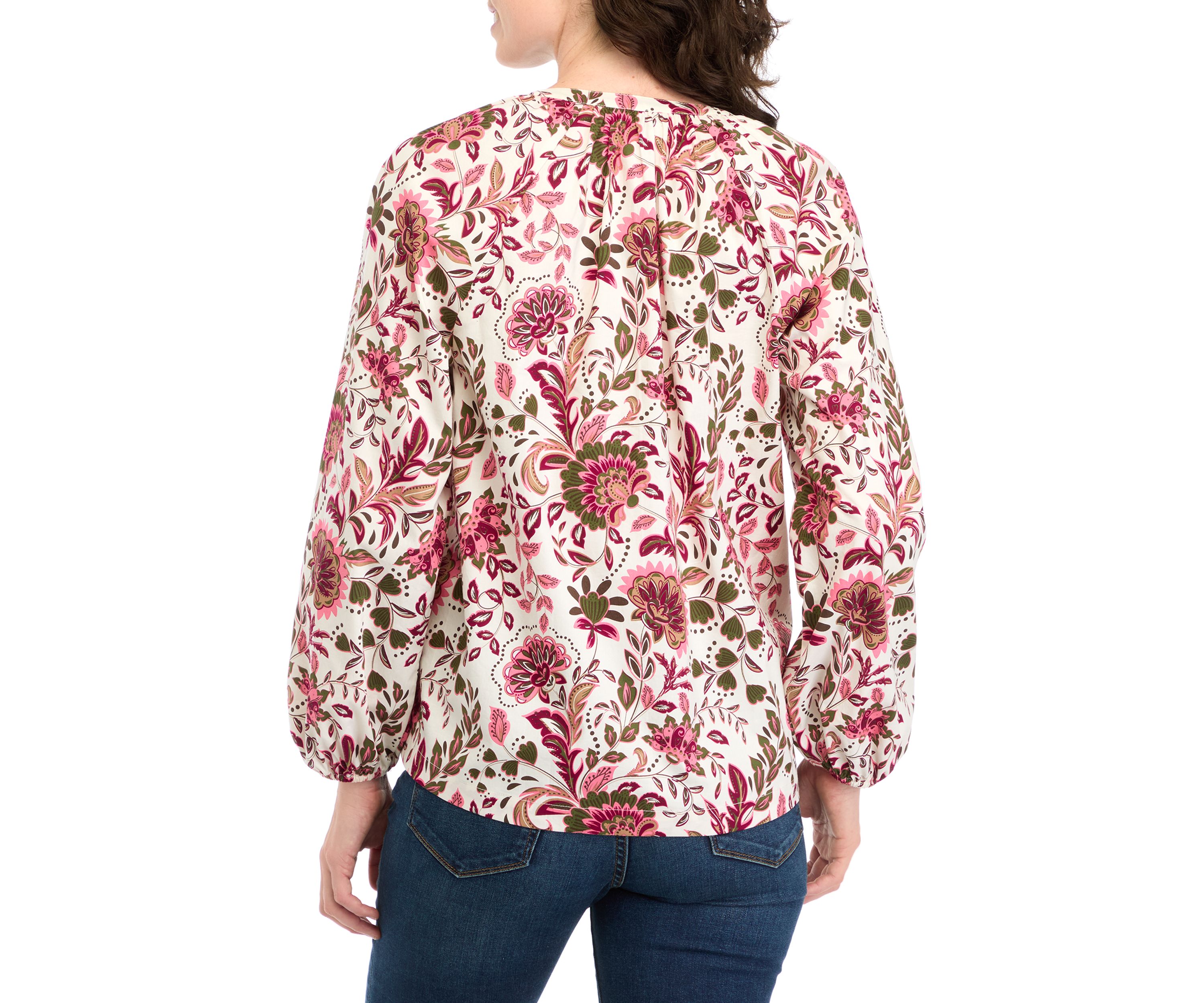 Womens Long Sleeve Printed Peasant Top 
