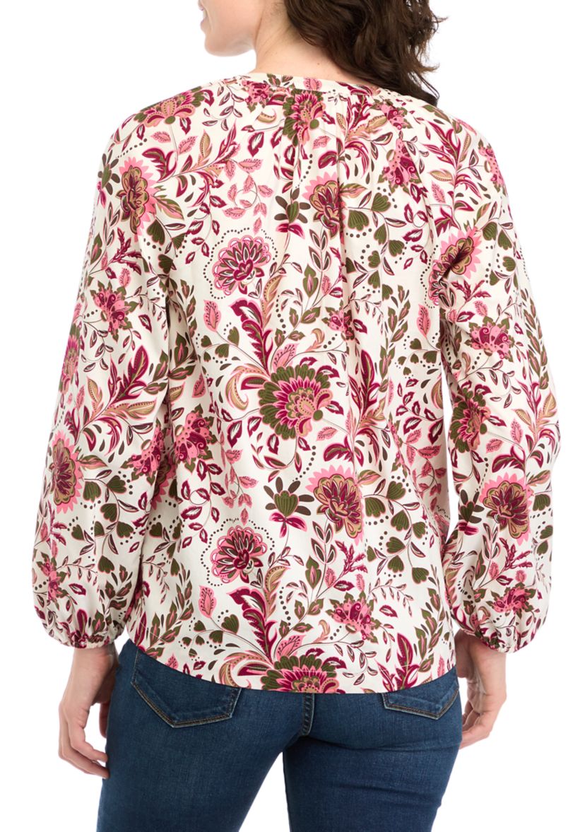 Womens Long Sleeve Printed Peasant Top 