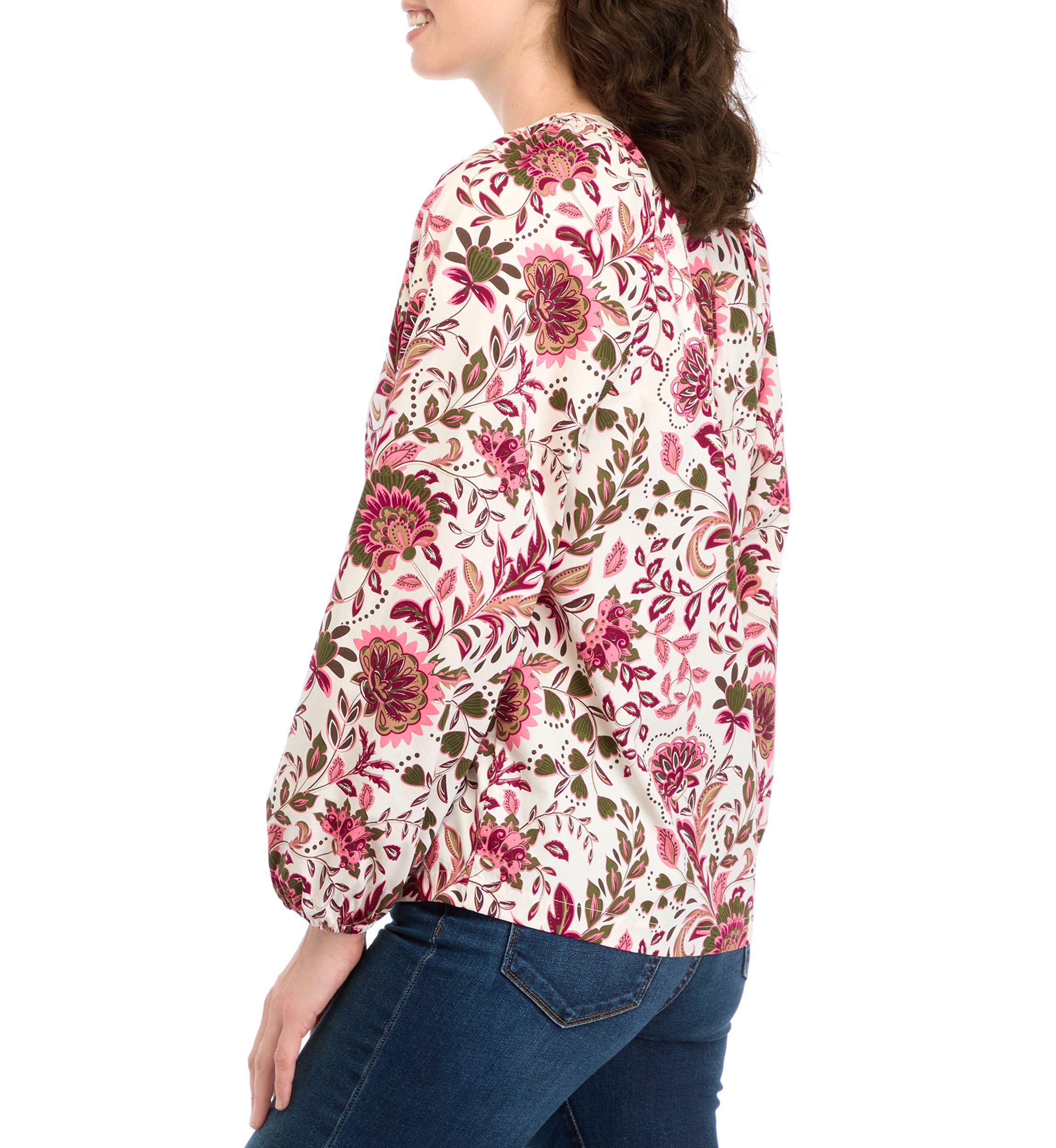 Womens Long Sleeve Printed Peasant Top 