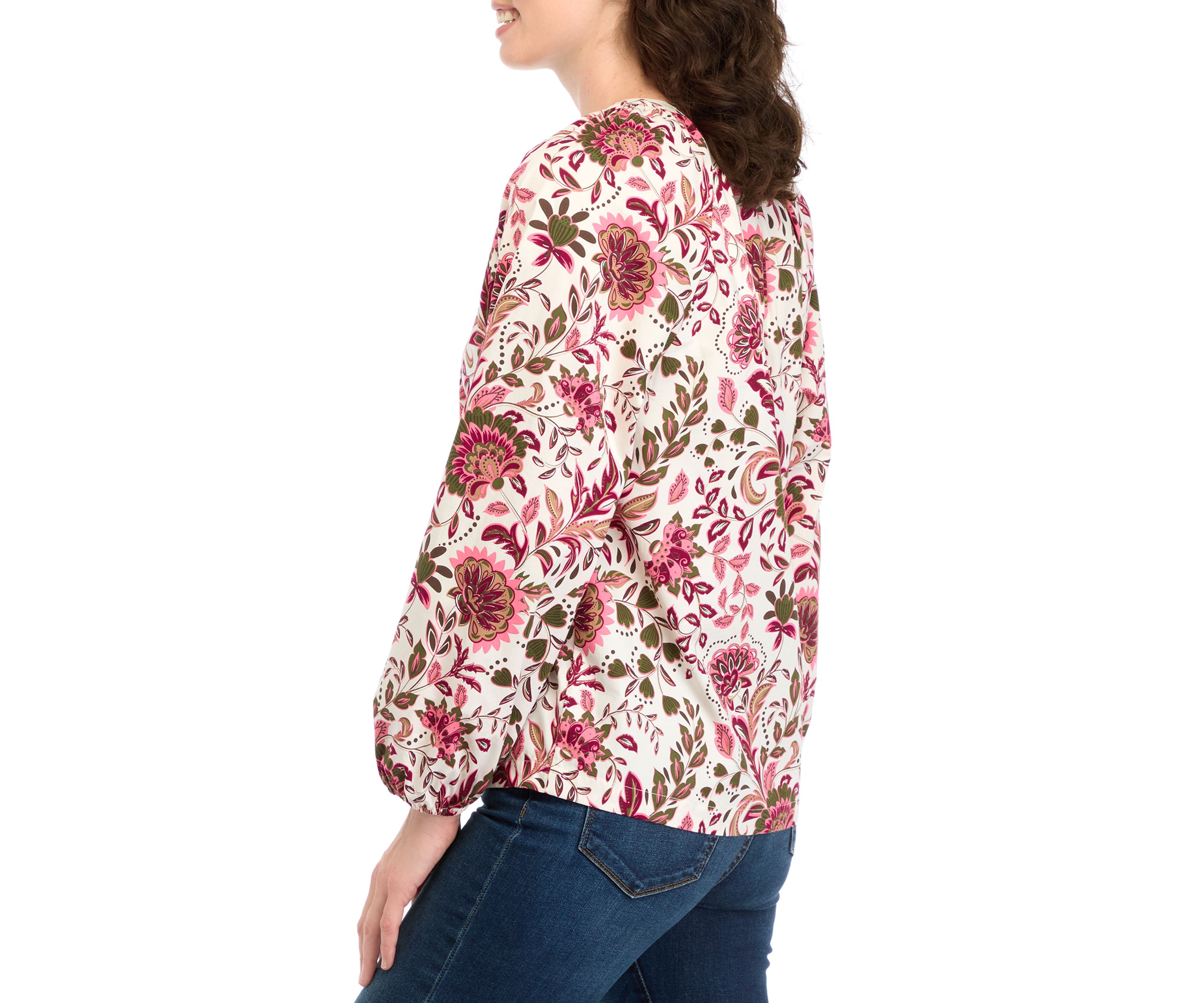 Womens Long Sleeve Printed Peasant Top 