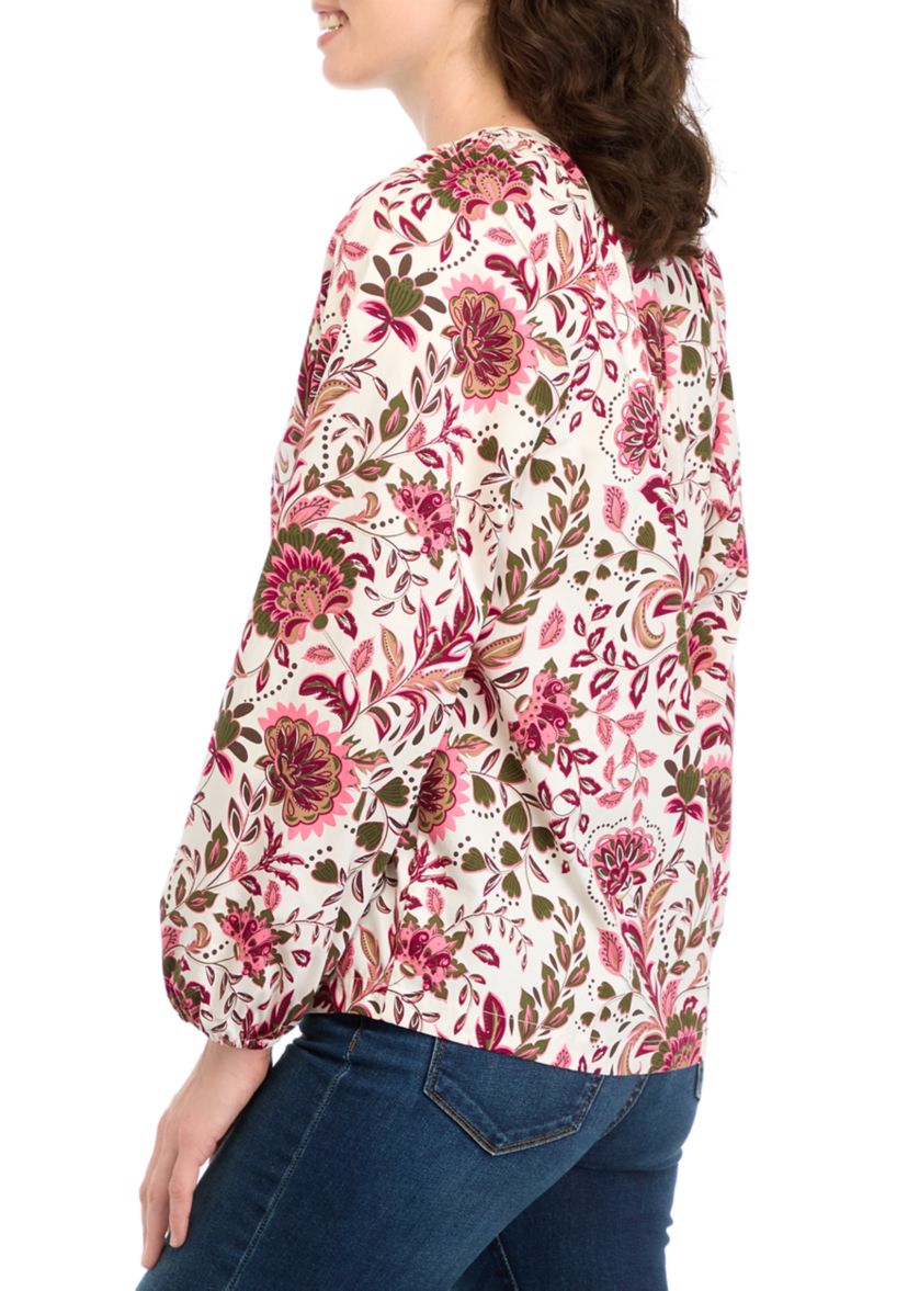 Womens Long Sleeve Printed Peasant Top 