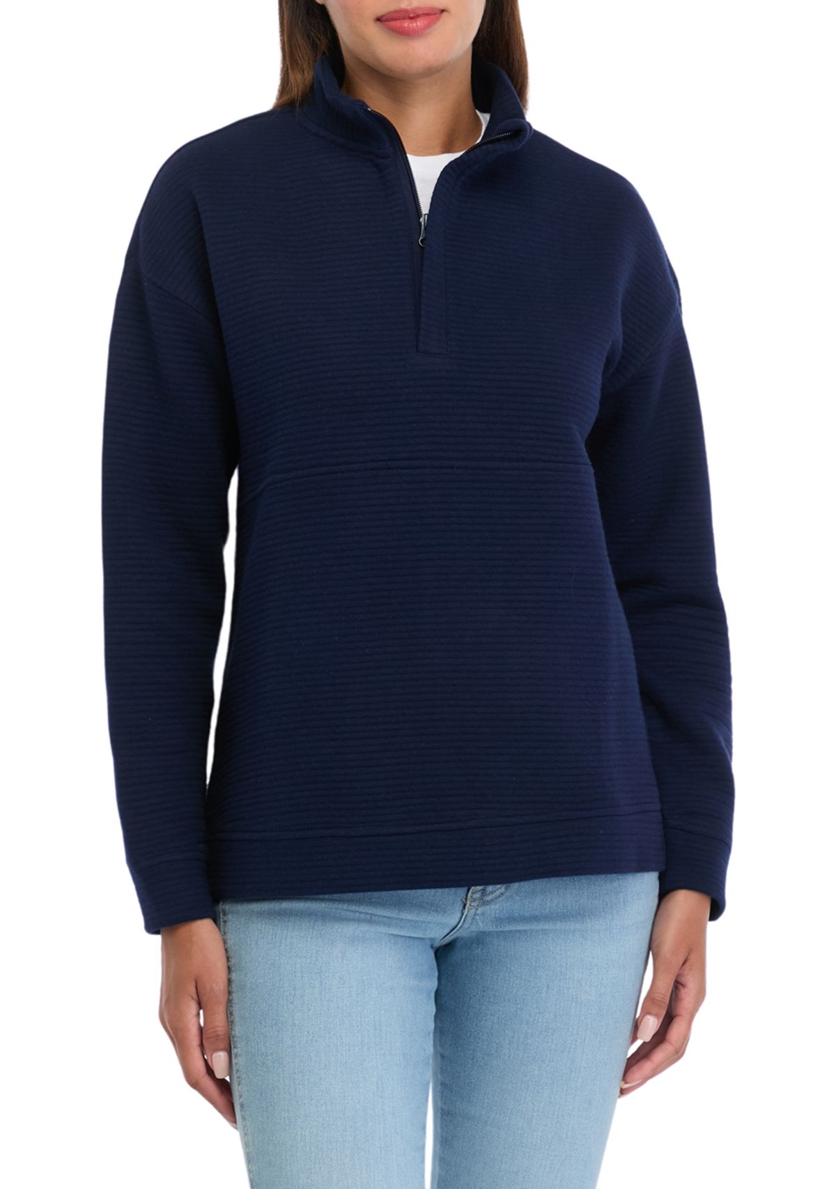 Womens Long Sleeve Quilted Quarter Zip Pullover