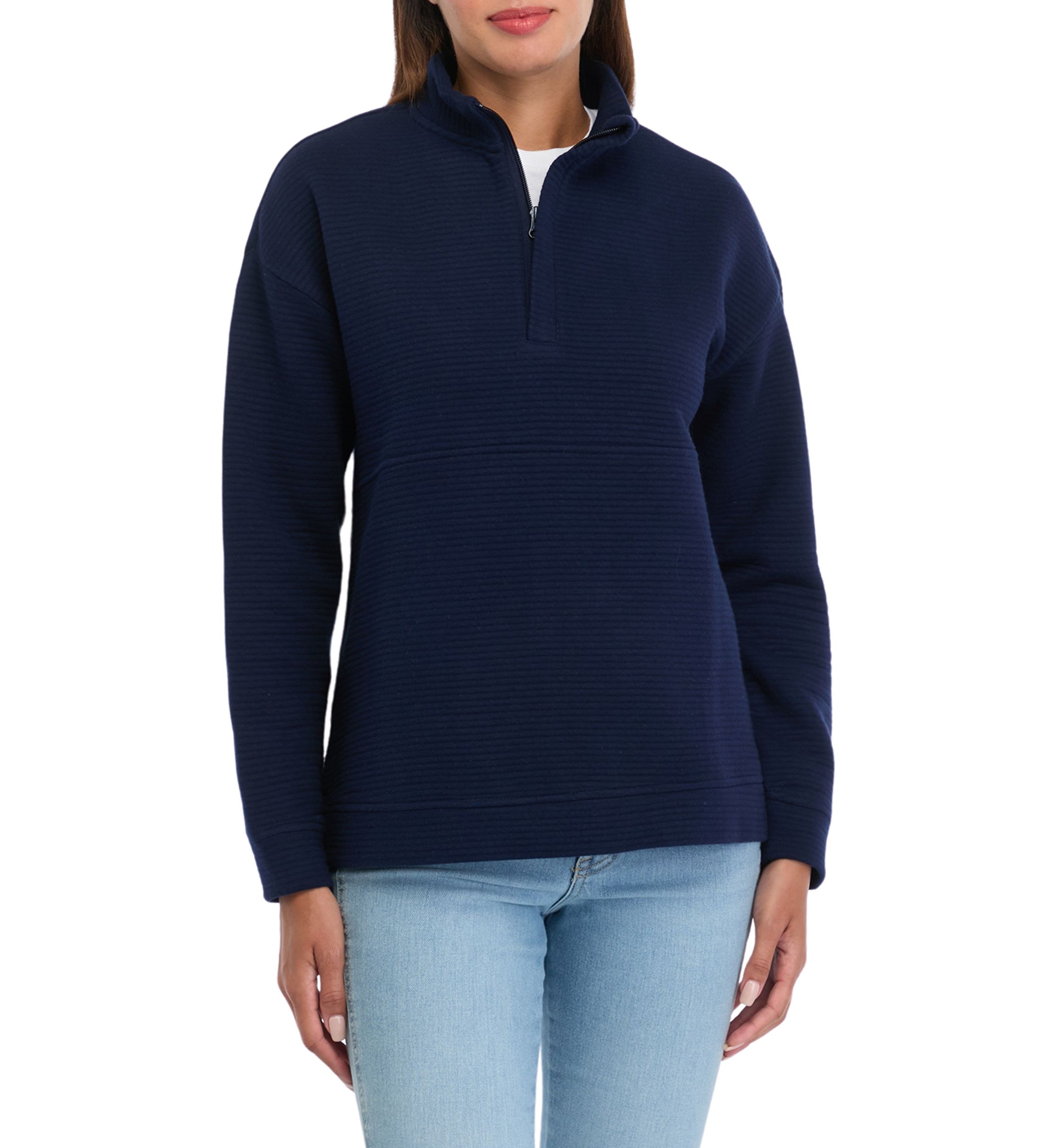 Womens Long Sleeve Quilted Quarter Zip Pullover