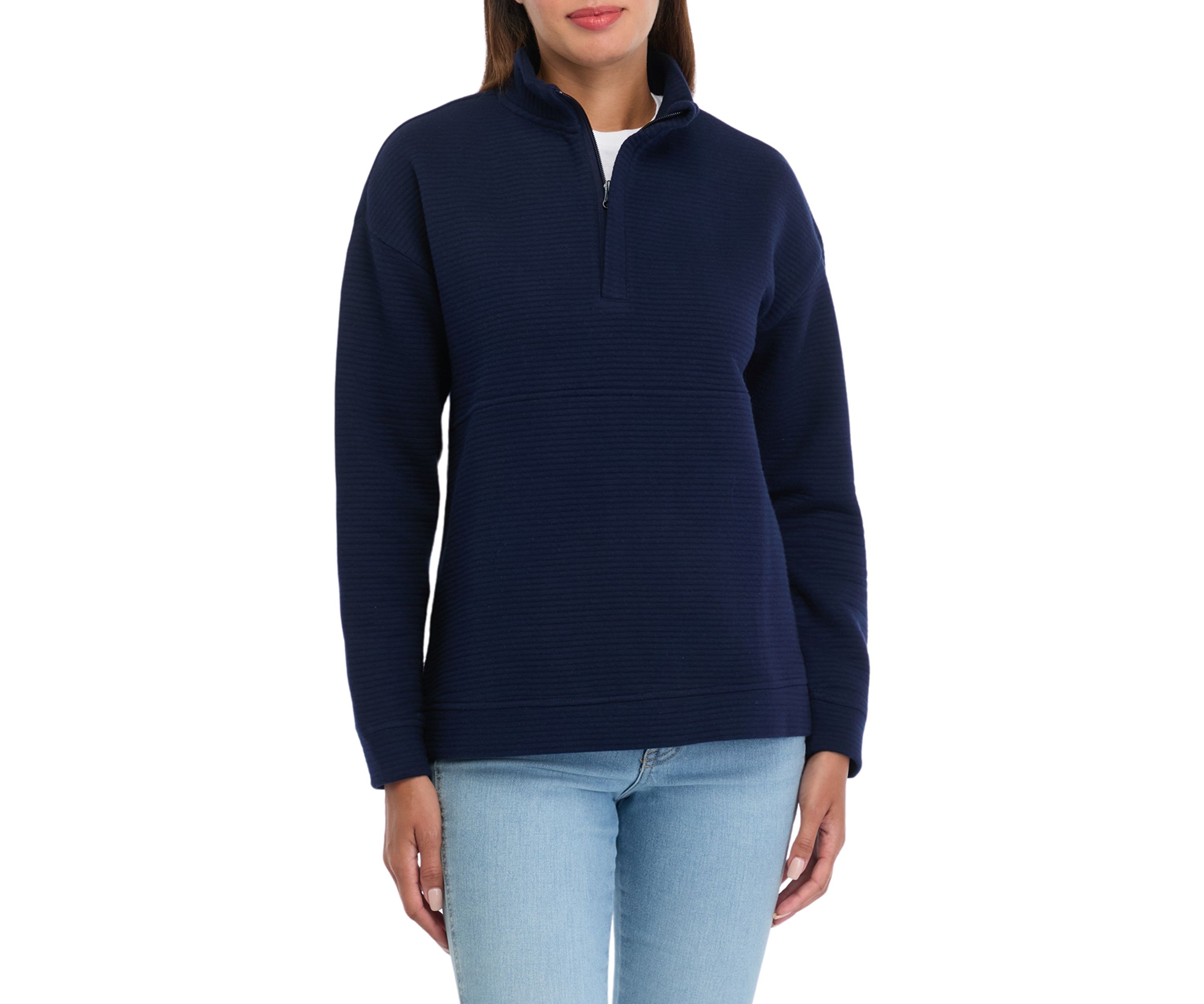 Womens Long Sleeve Quilted Quarter Zip Pullover