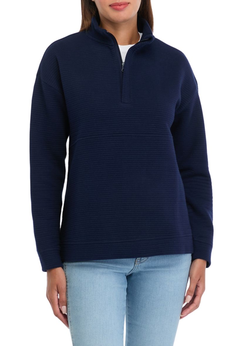 Womens Long Sleeve Quilted Quarter Zip Pullover