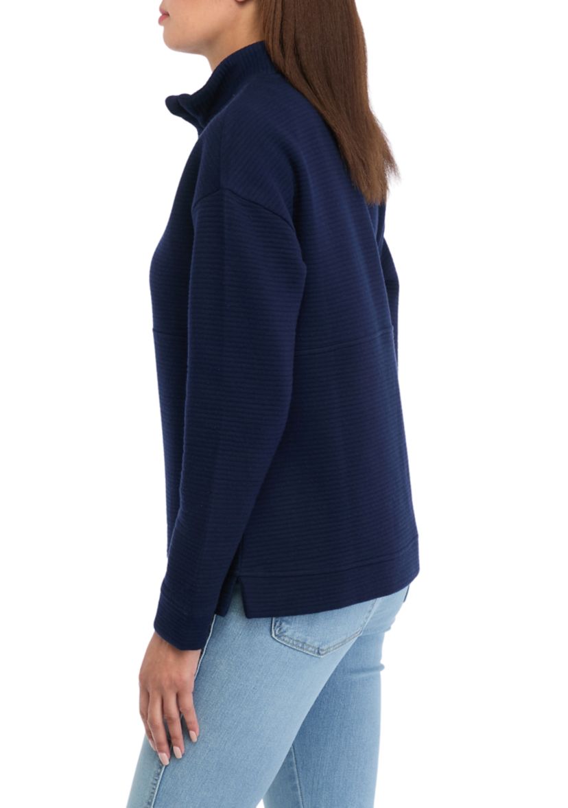 Womens Long Sleeve Quilted Quarter Zip Pullover