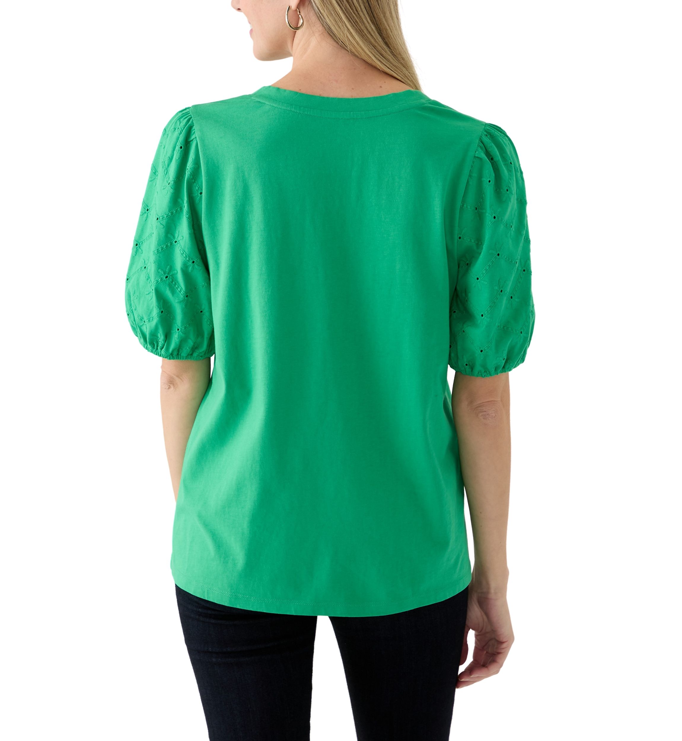 Short Sleeve Eyelet Sleeve V-Neck Top 
