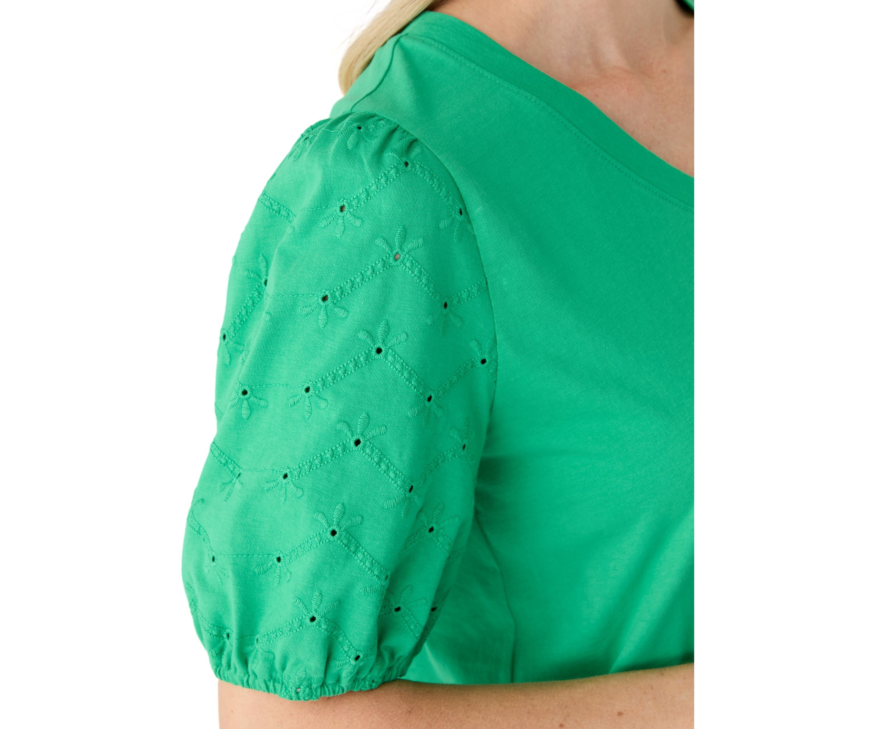 Short Sleeve Eyelet Sleeve V-Neck Top 