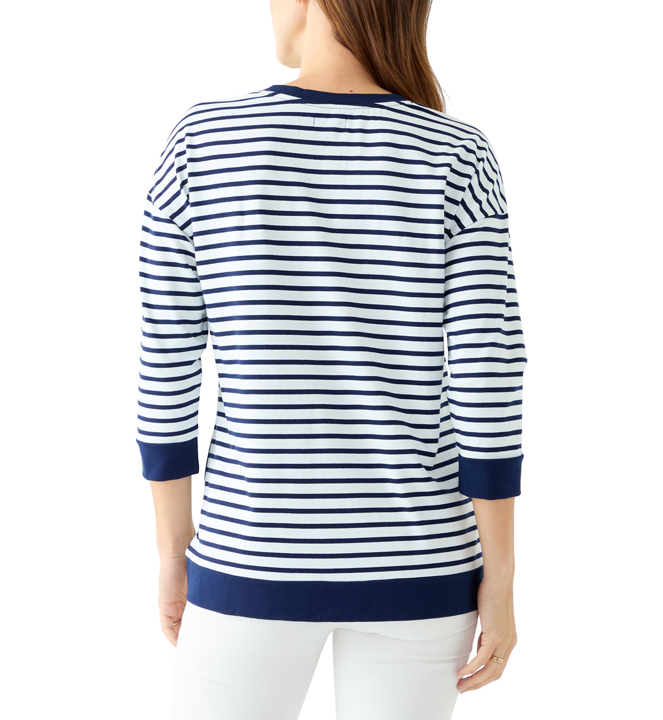 Womens 3/4 Drop Shoulder Striped Knit Top 