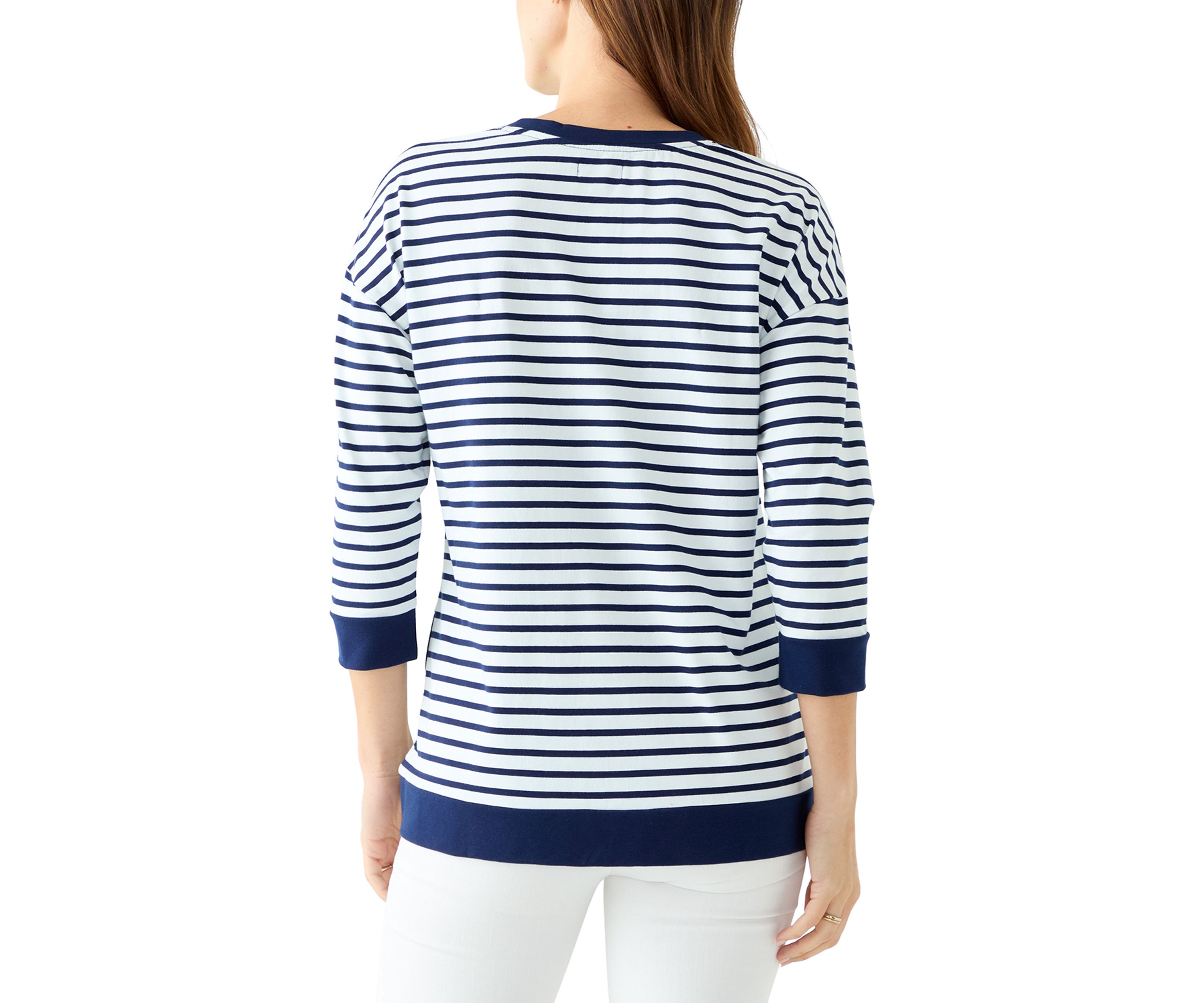 Womens 3/4 Drop Shoulder Striped Knit Top 