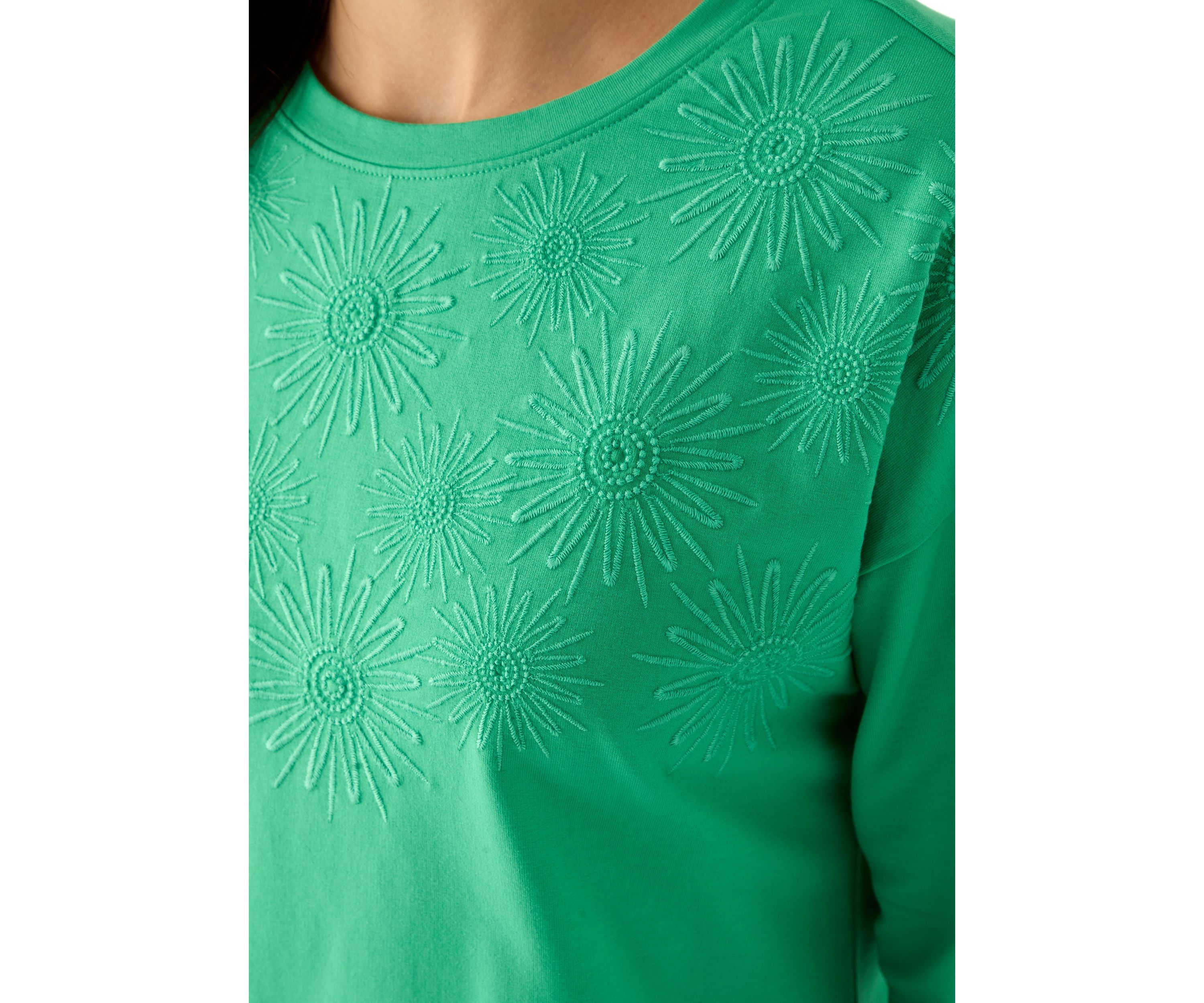 Womens 3/4 Sleeve Knit Terry Top with Embroidery