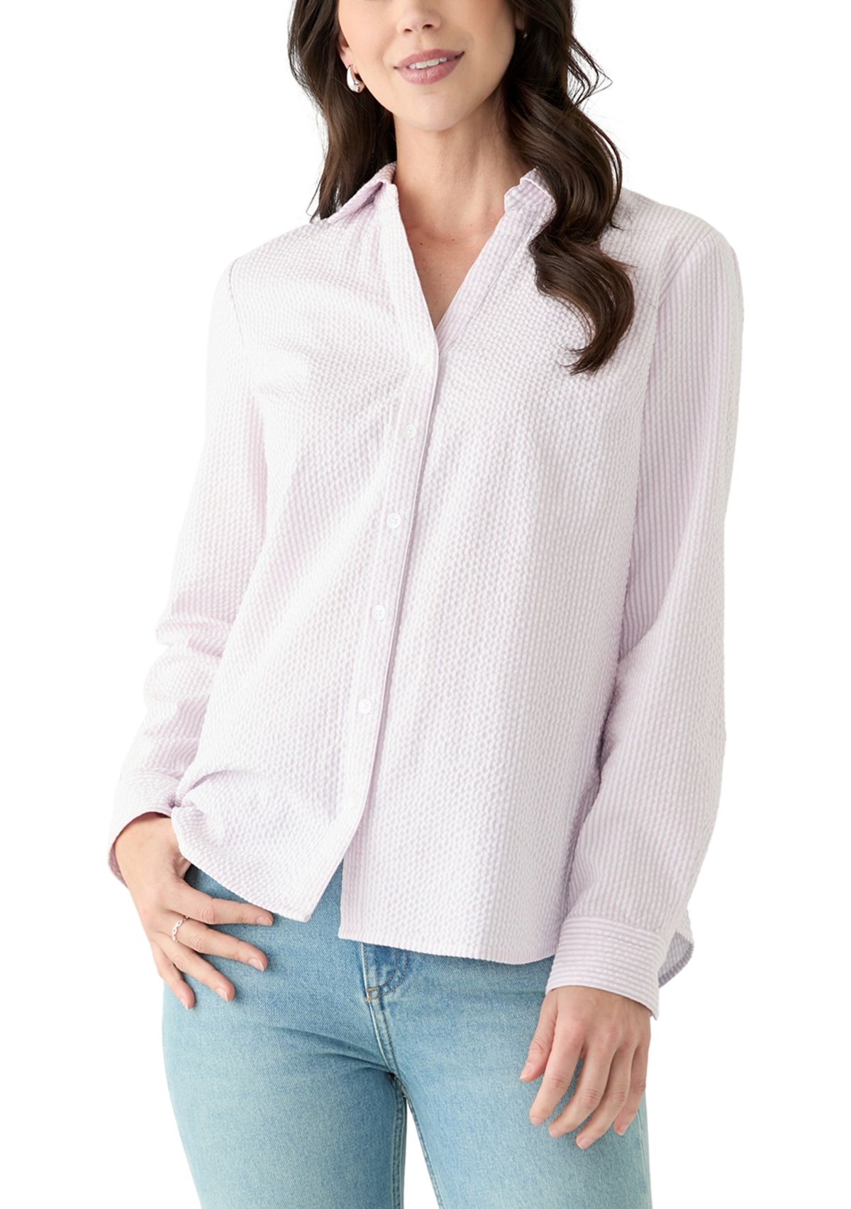 Womens Long Sleeve Seersucker Shirt