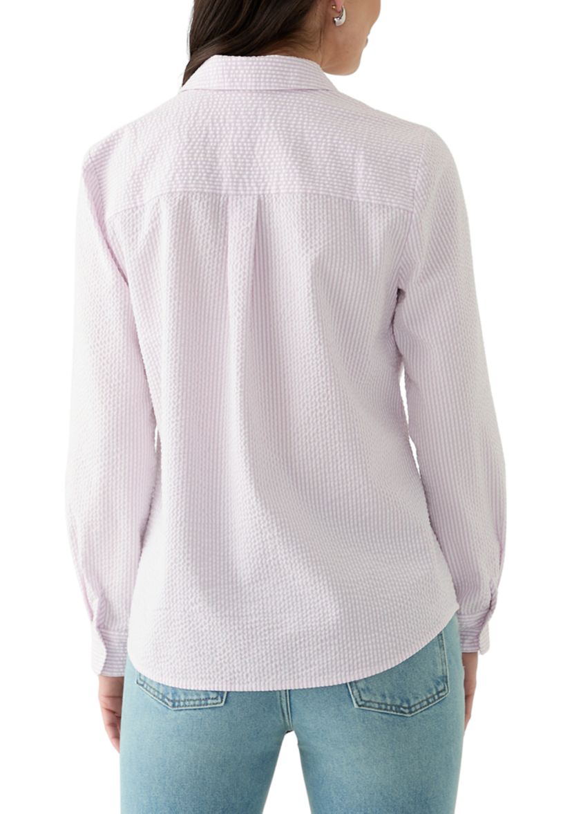 Womens Long Sleeve Seersucker Shirt