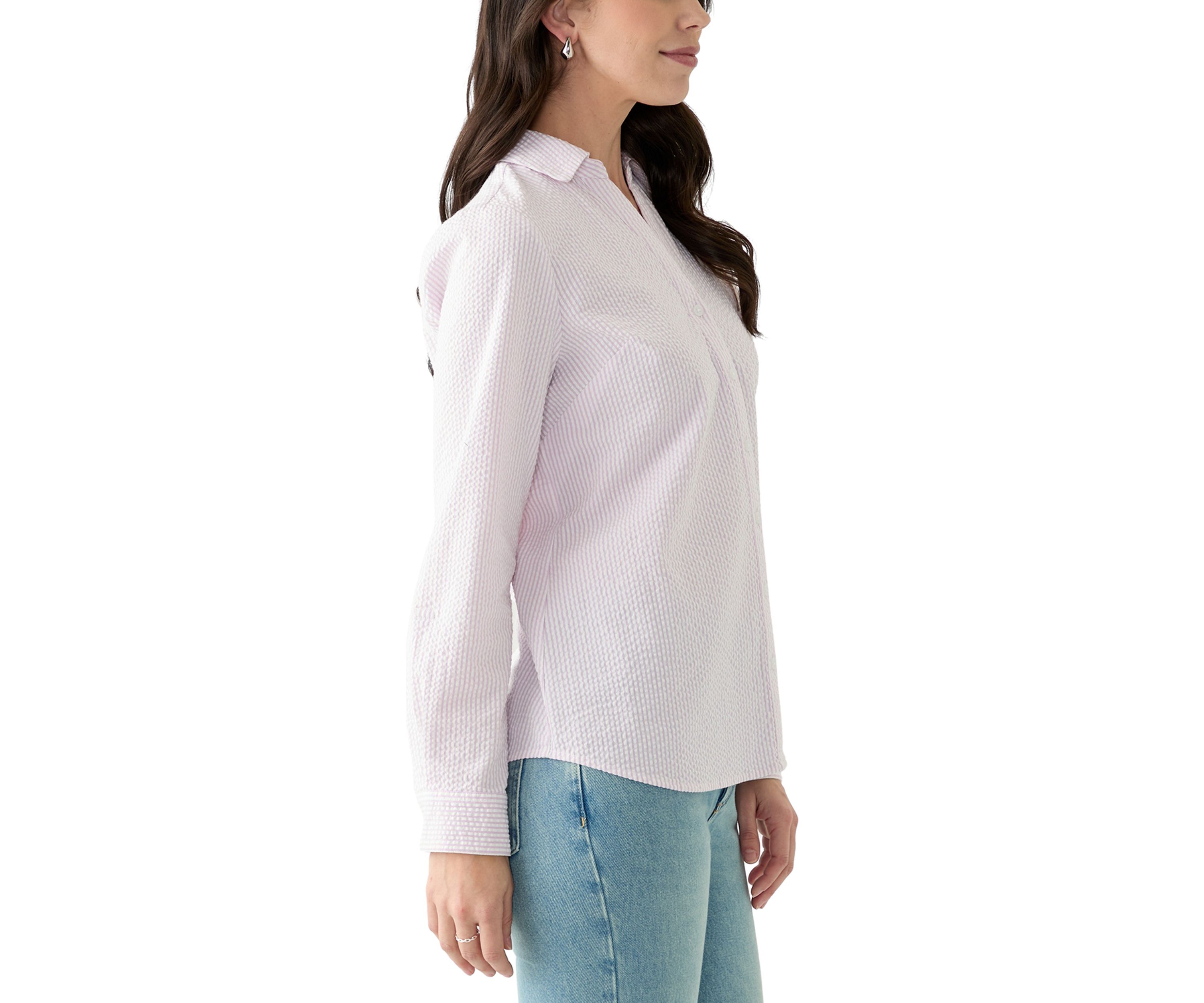 Womens Long Sleeve Seersucker Shirt