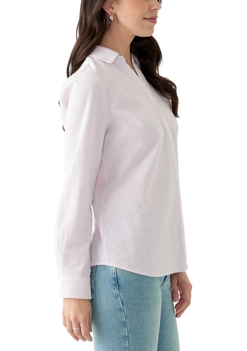 Womens Long Sleeve Seersucker Shirt