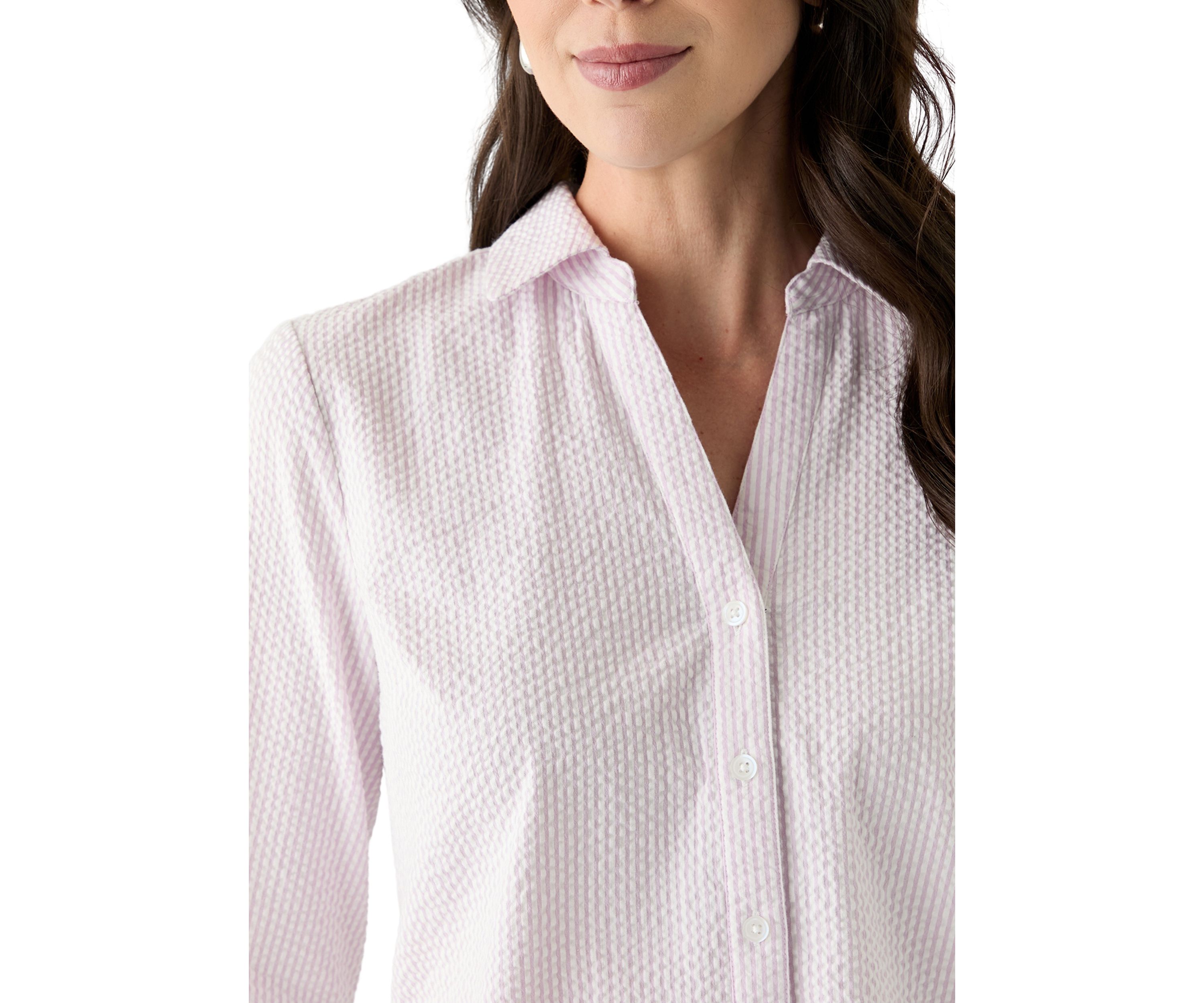 Womens Long Sleeve Seersucker Shirt