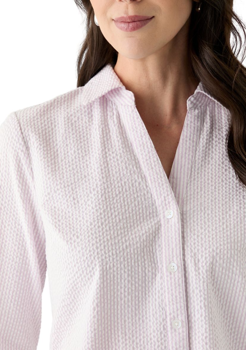 Womens Long Sleeve Seersucker Shirt
