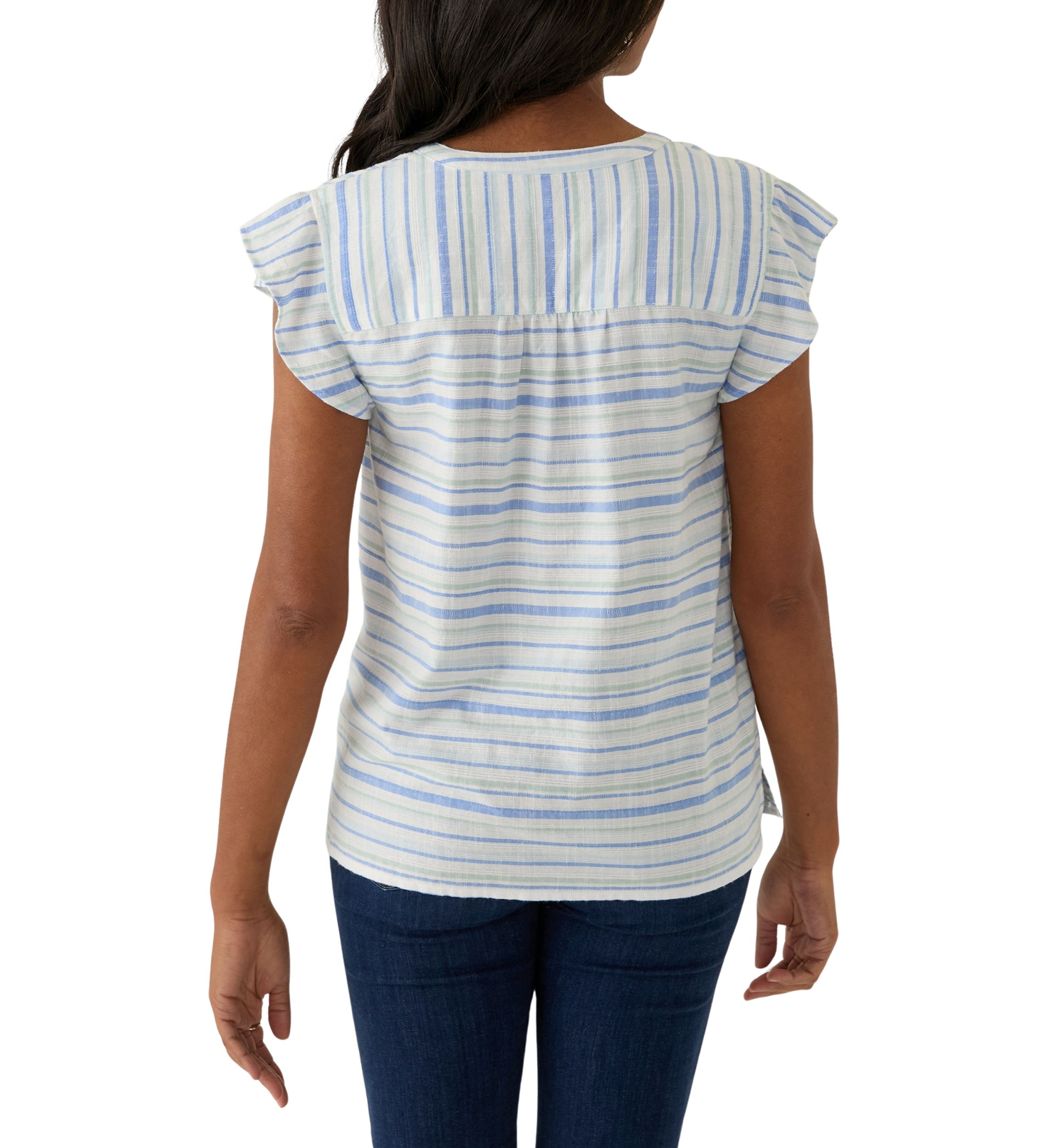 Womens Flutter Sleeve Split Neck Top 