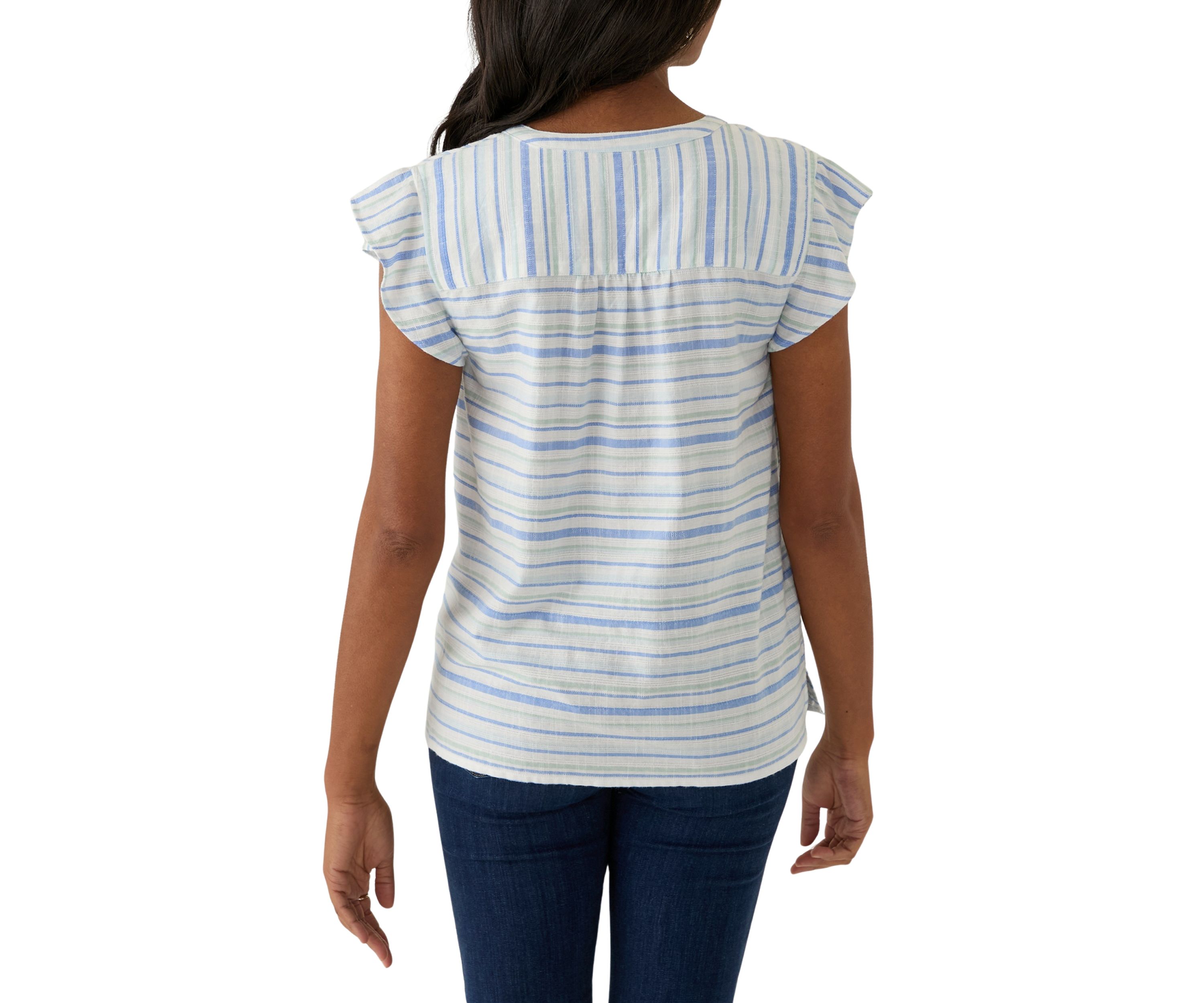 Womens Flutter Sleeve Split Neck Top 