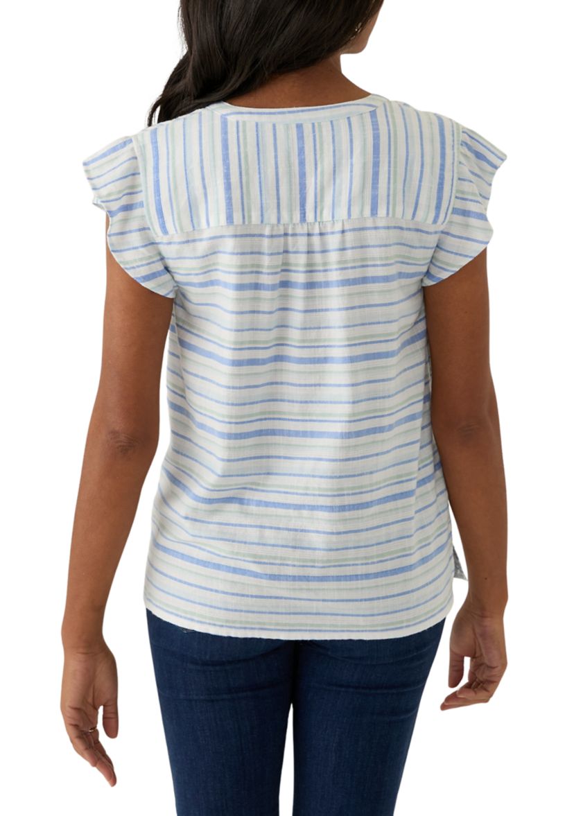 Womens Flutter Sleeve Split Neck Top 