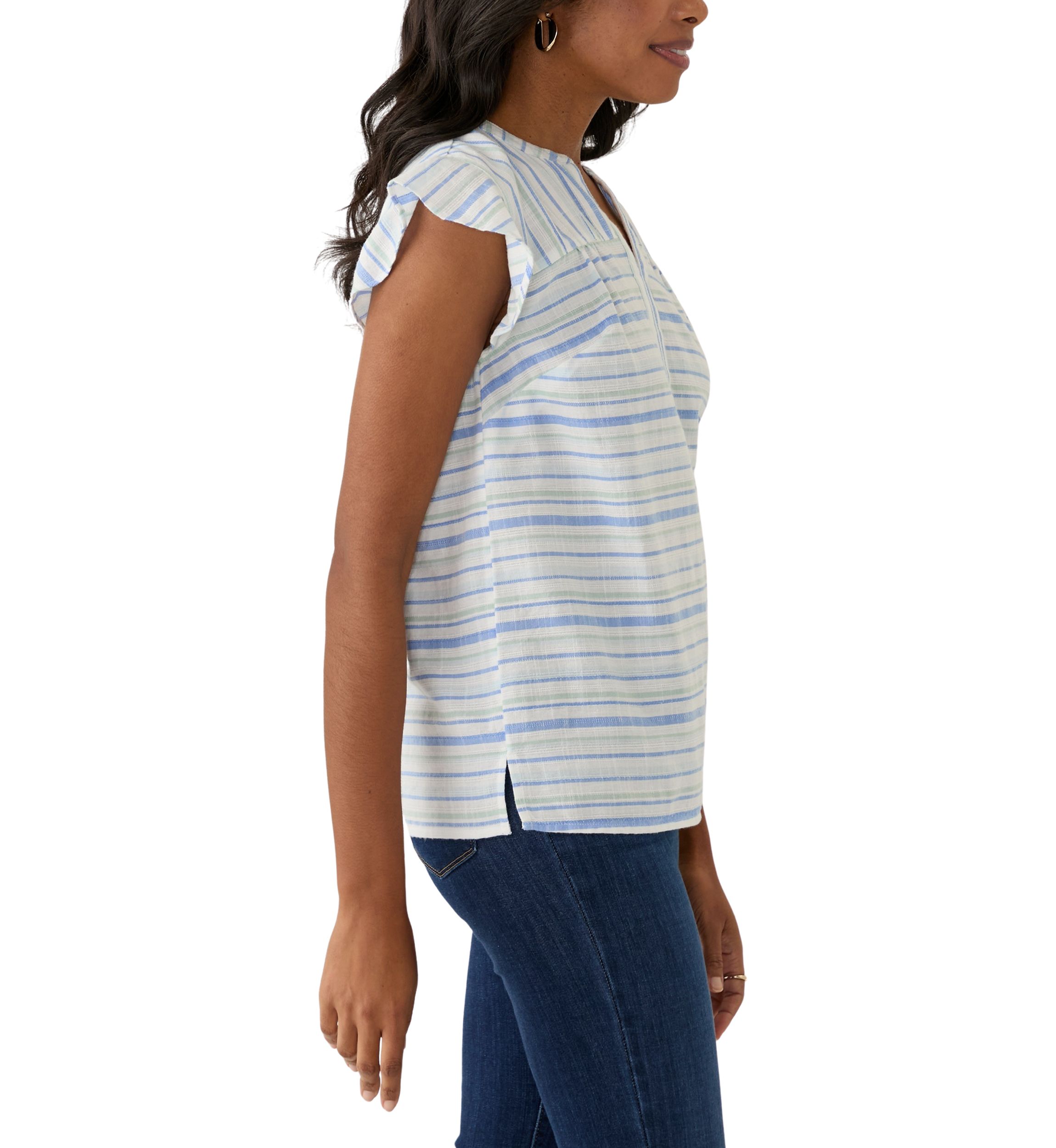 Womens Flutter Sleeve Split Neck Top 