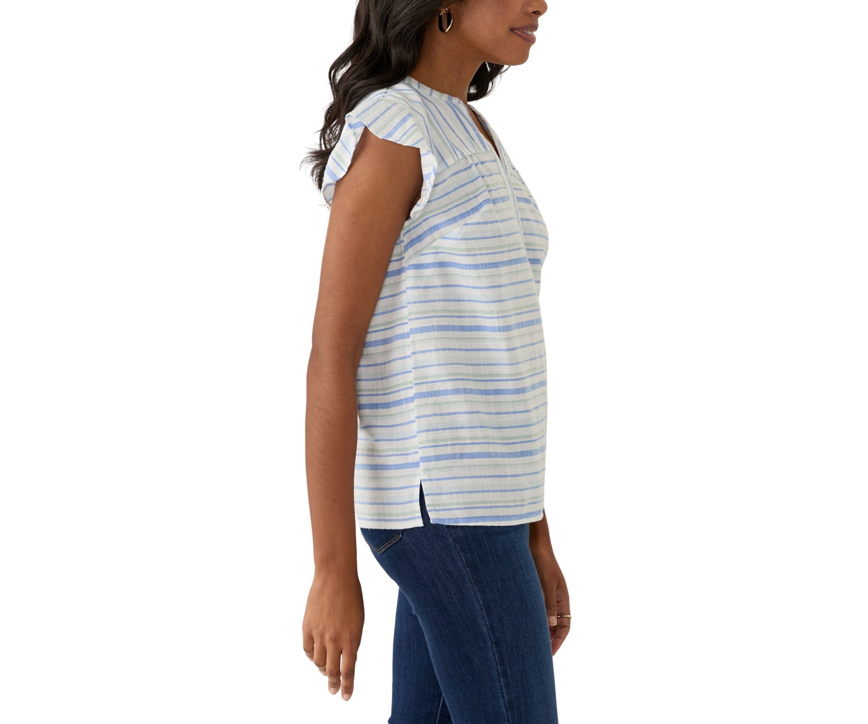 Womens Flutter Sleeve Split Neck Top 