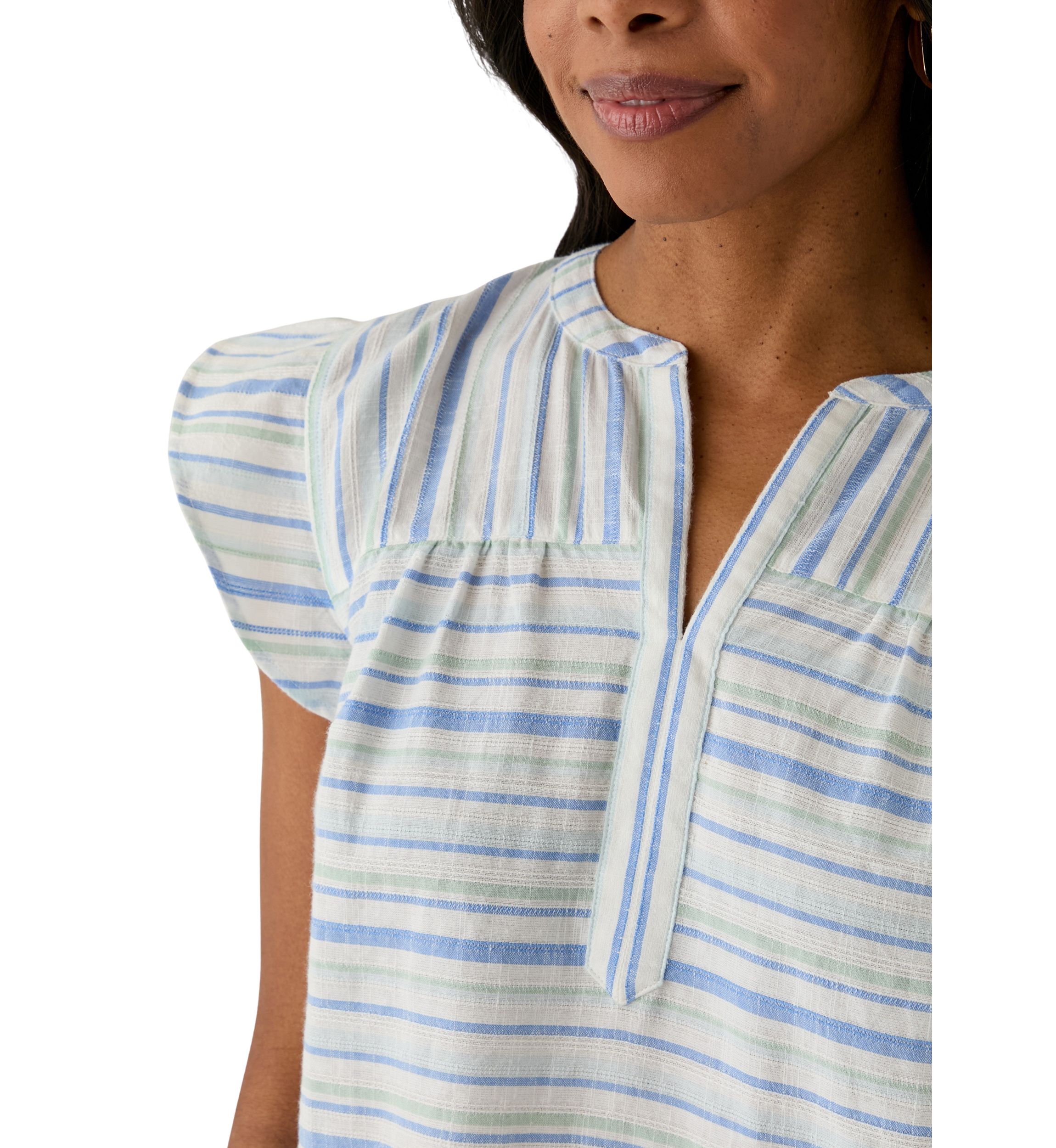 Womens Flutter Sleeve Split Neck Top 