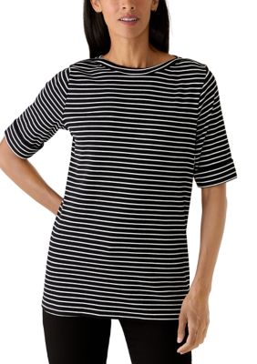 Kim Rogers Women's Elbow Sleeve Striped Shirt, Navy Blue, XXL
