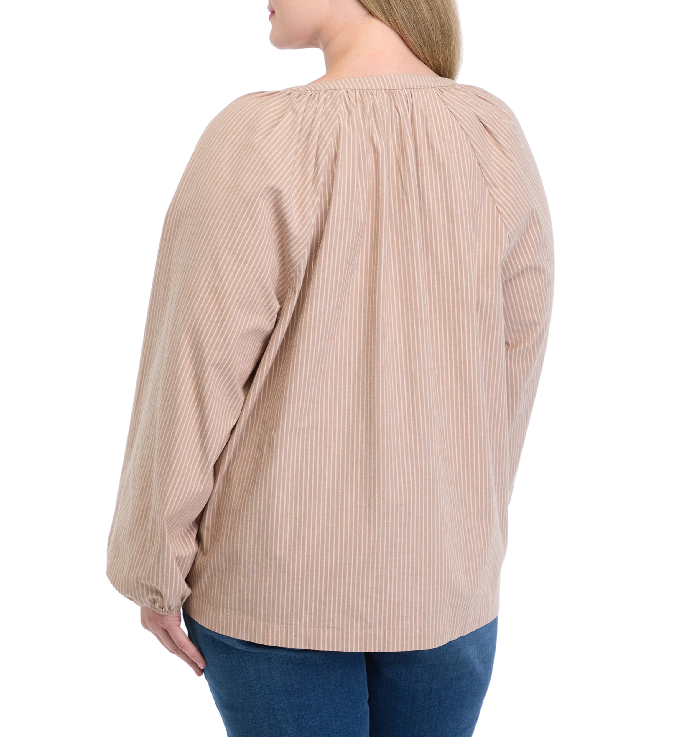 Plus Size Long Sleeve Lurex Yarn Dyed Peasant Top