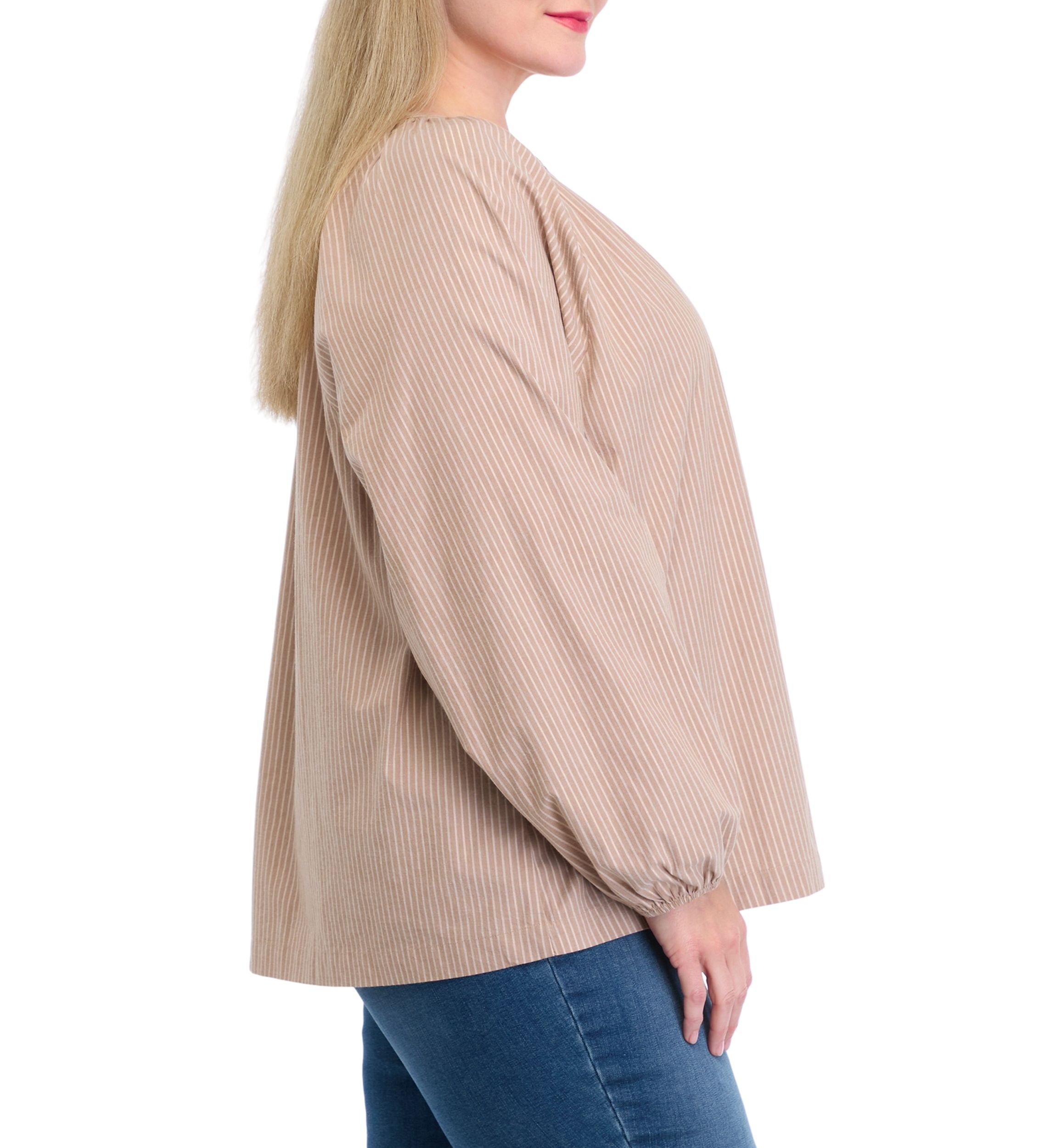 Plus Size Long Sleeve Lurex Yarn Dyed Peasant Top