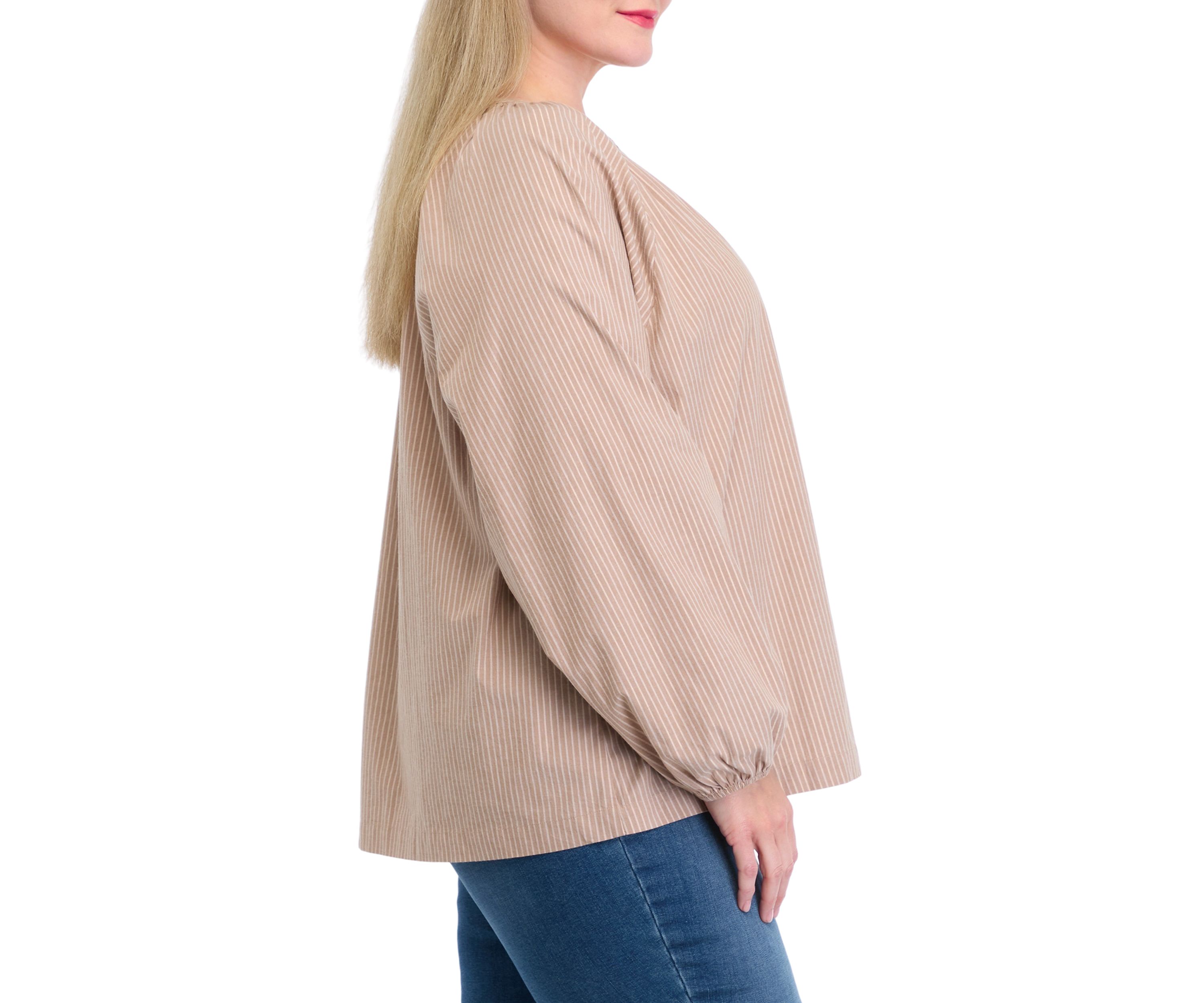 Plus Size Long Sleeve Lurex Yarn Dyed Peasant Top