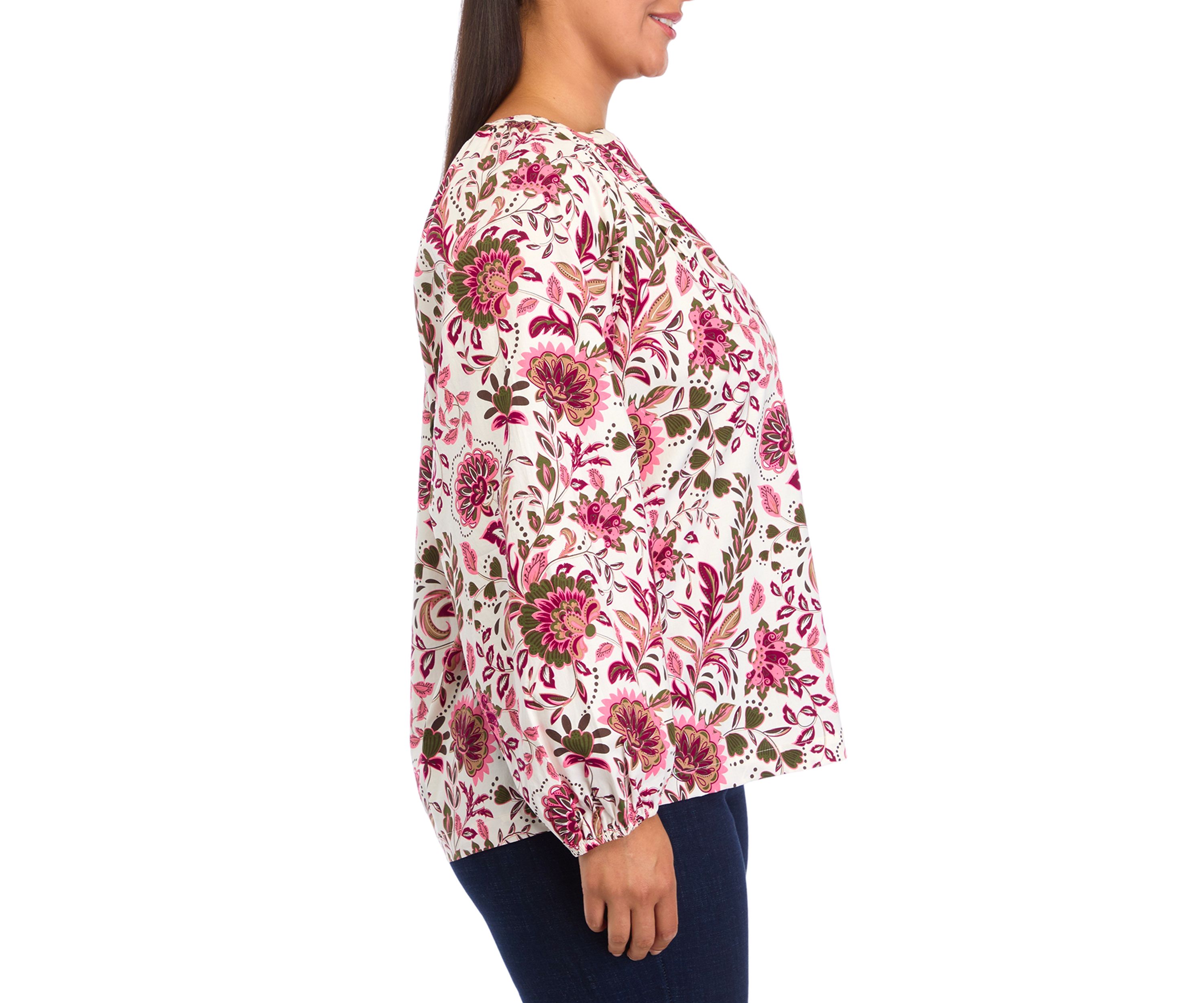Plus Size Long Sleeve Printed Peasant Top 