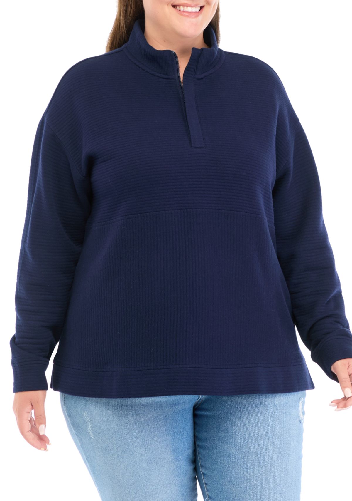 Plus Size Quilted Quarter Zip Pullover