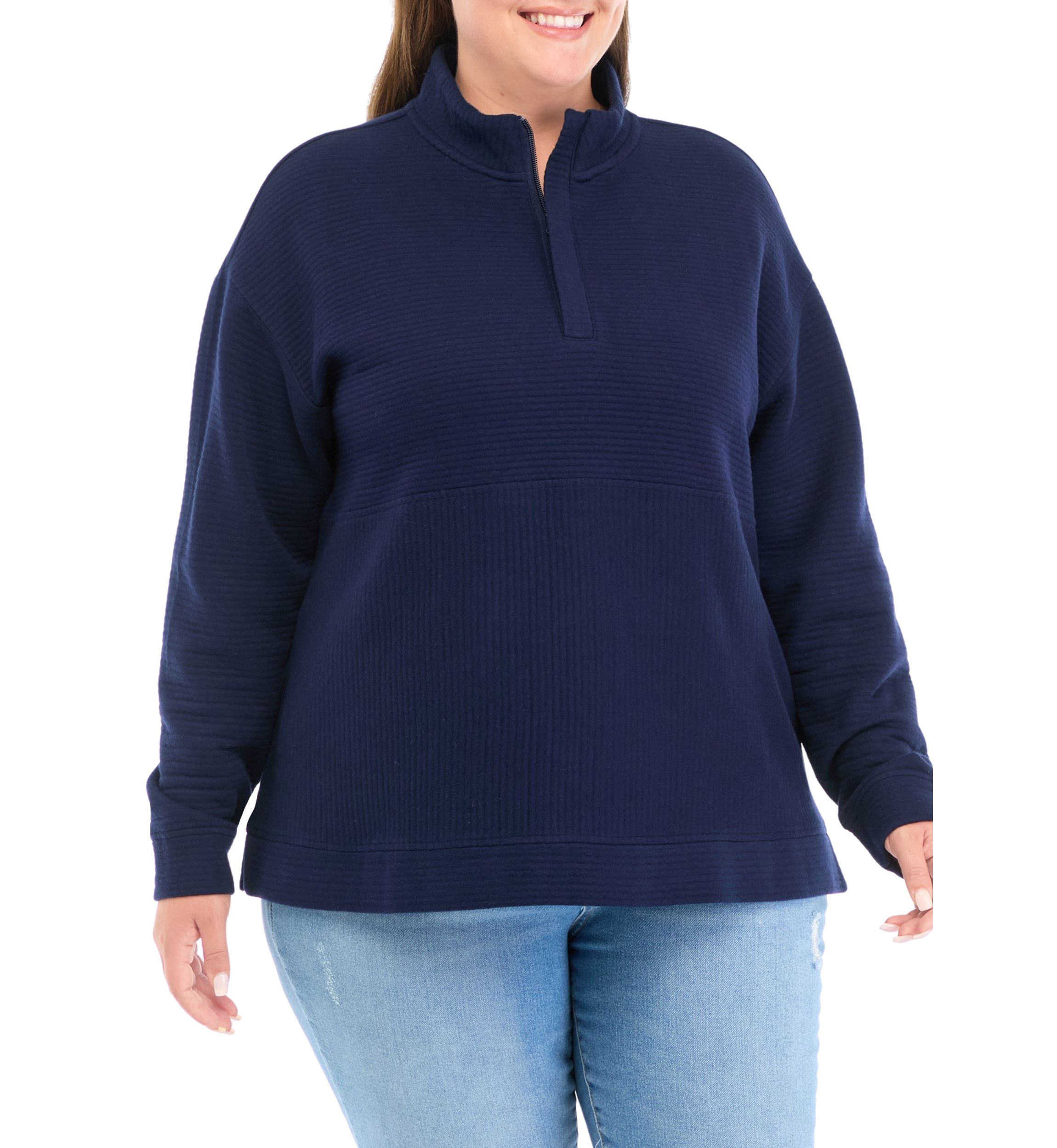 Plus Size Quilted Quarter Zip Pullover