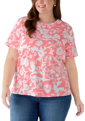 Kim Rogers Women's Plus Size Crew Neck Print T-Shirt, Orange, 3X