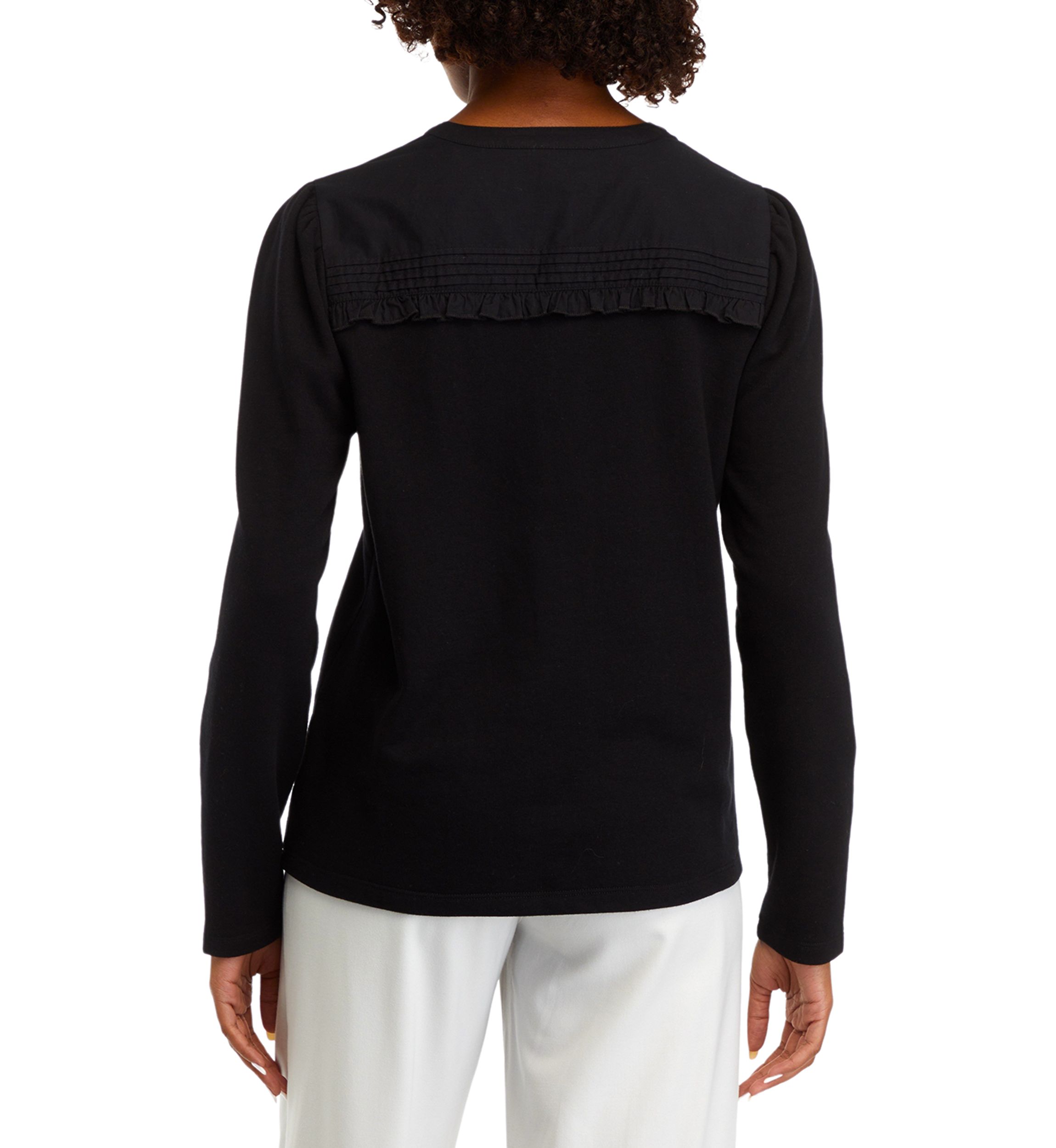 Womens Solid Ruffle Yoke Top