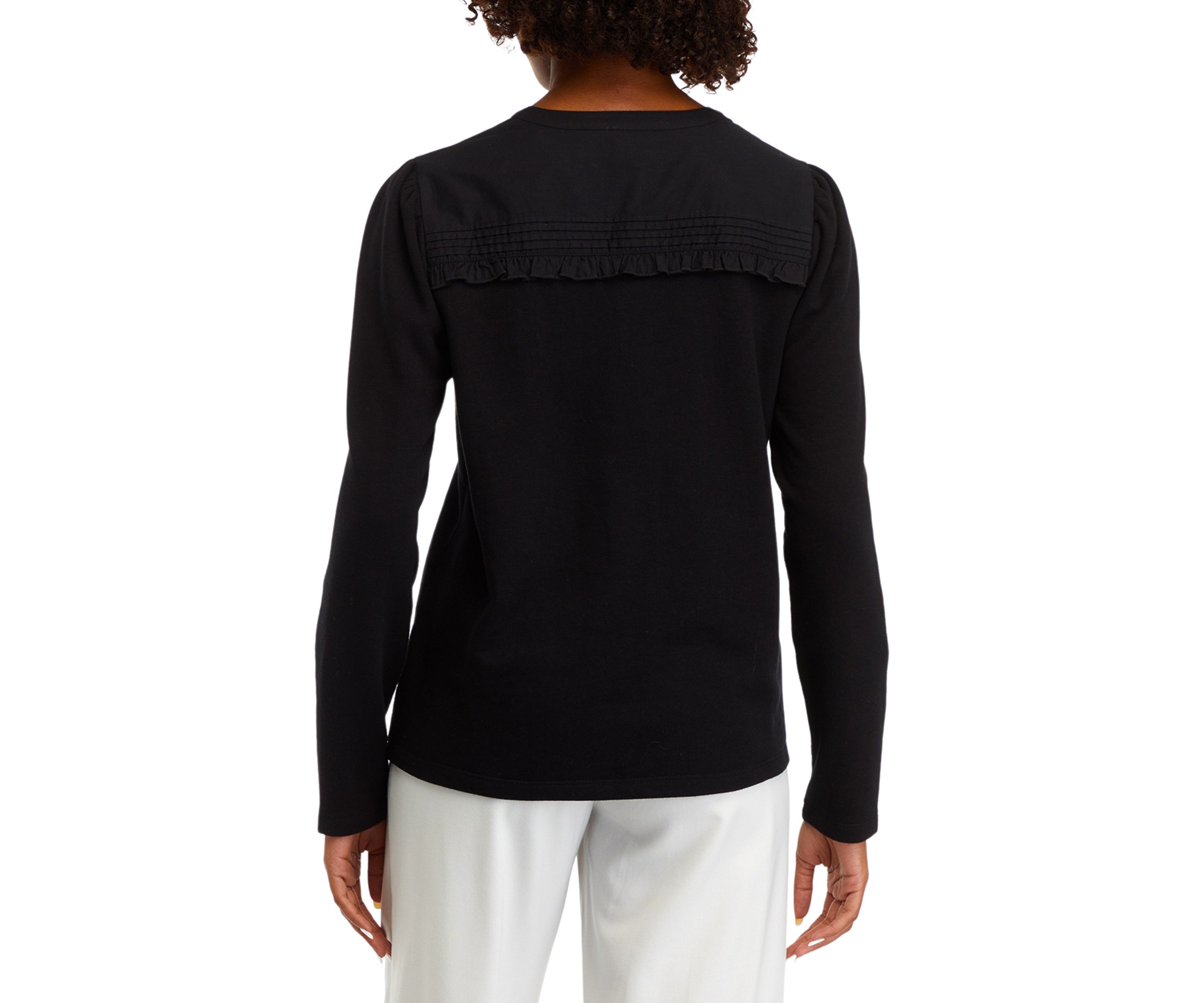 Womens Solid Ruffle Yoke Top